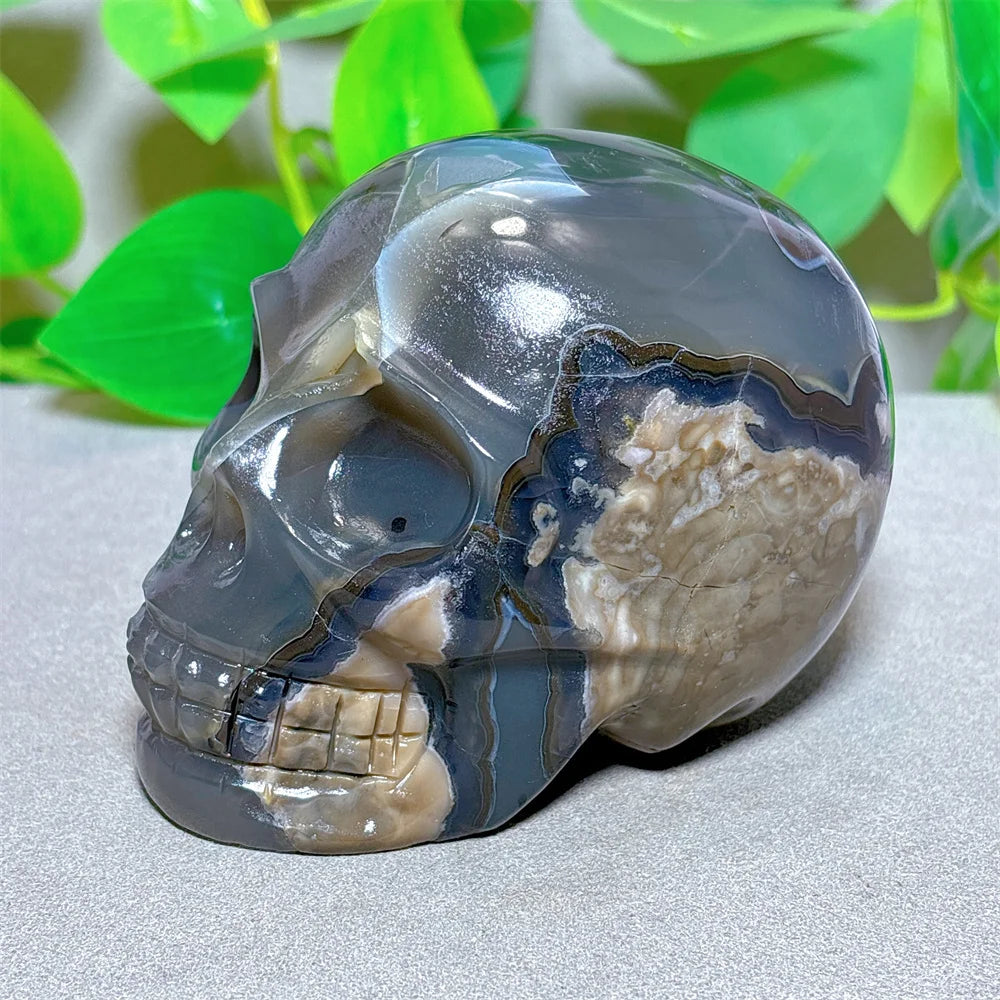 Volcano Agate Skull Crystal - Natural Stone Quartz Mineral for Halloween Decor, Spiritual Meditation, Energy Healing & Unique Handmade Gifts - Perfect for Home Altar, Yoga Space & Gothic Decorations