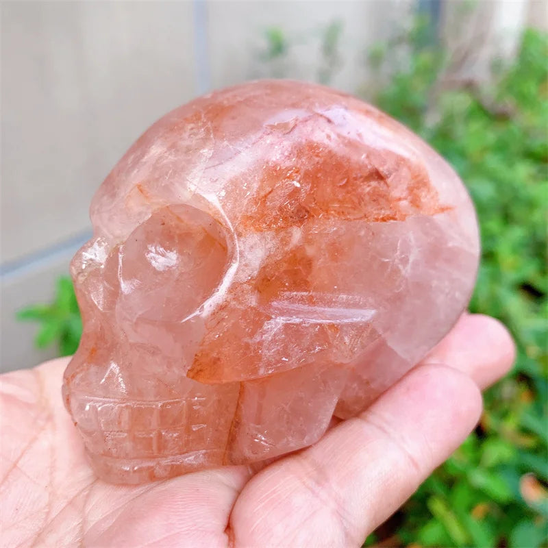 Natural Red Fire Quartz Hematoid Skull Carving - Mini Crystal Stone Statue for Halloween Decor, Witchcraft Gift (0.432kg) - Perfect for Altar Decor, Spiritual Rituals & Gothic Home Decoration