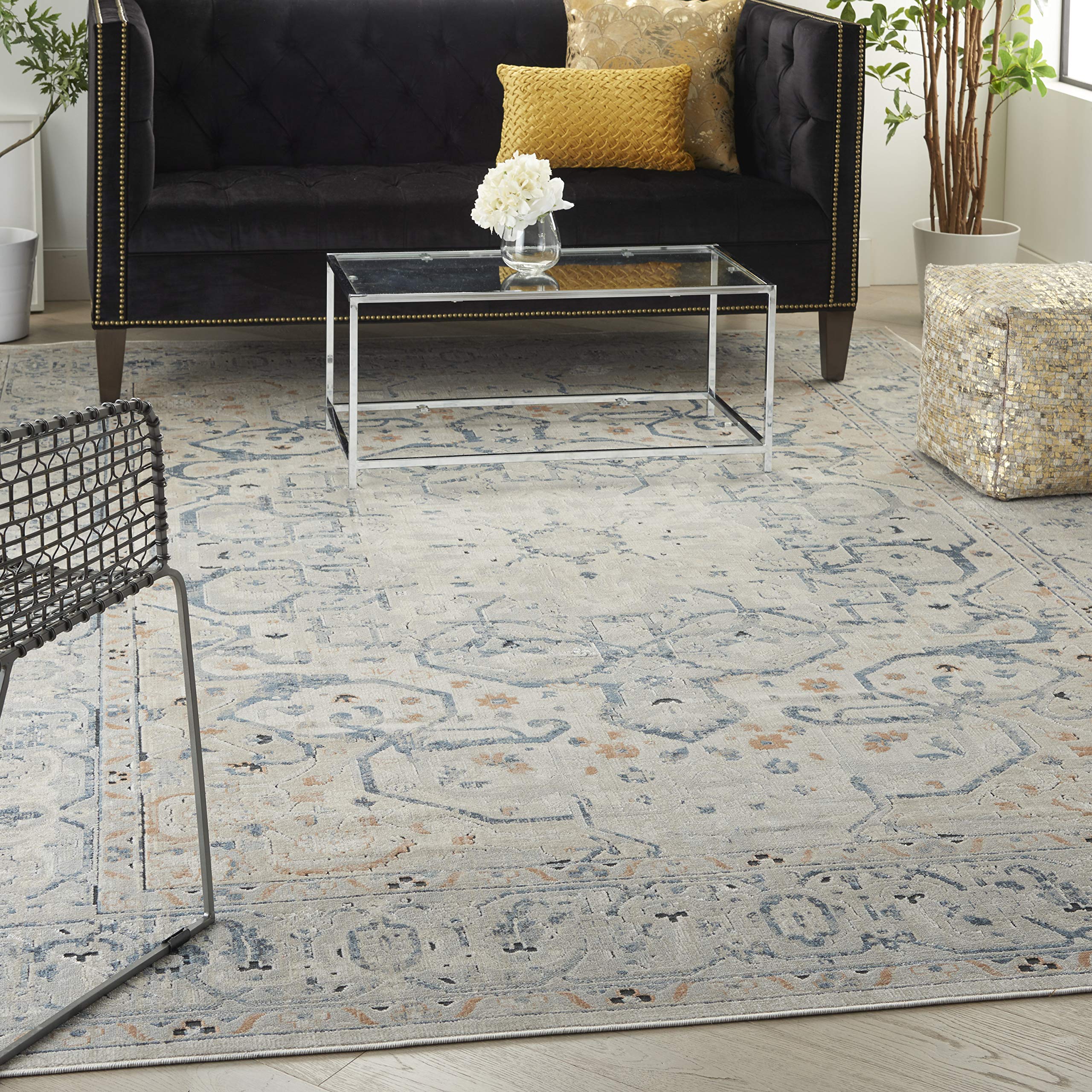 Kathy Ireland Malta Persian Ivory/Grey 9'x12' Area Rug - Easy Clean, Non-Shedding, Stain Resistant - Perfect for Living Room, Bedroom, Dining Room & Kitchen Decor
