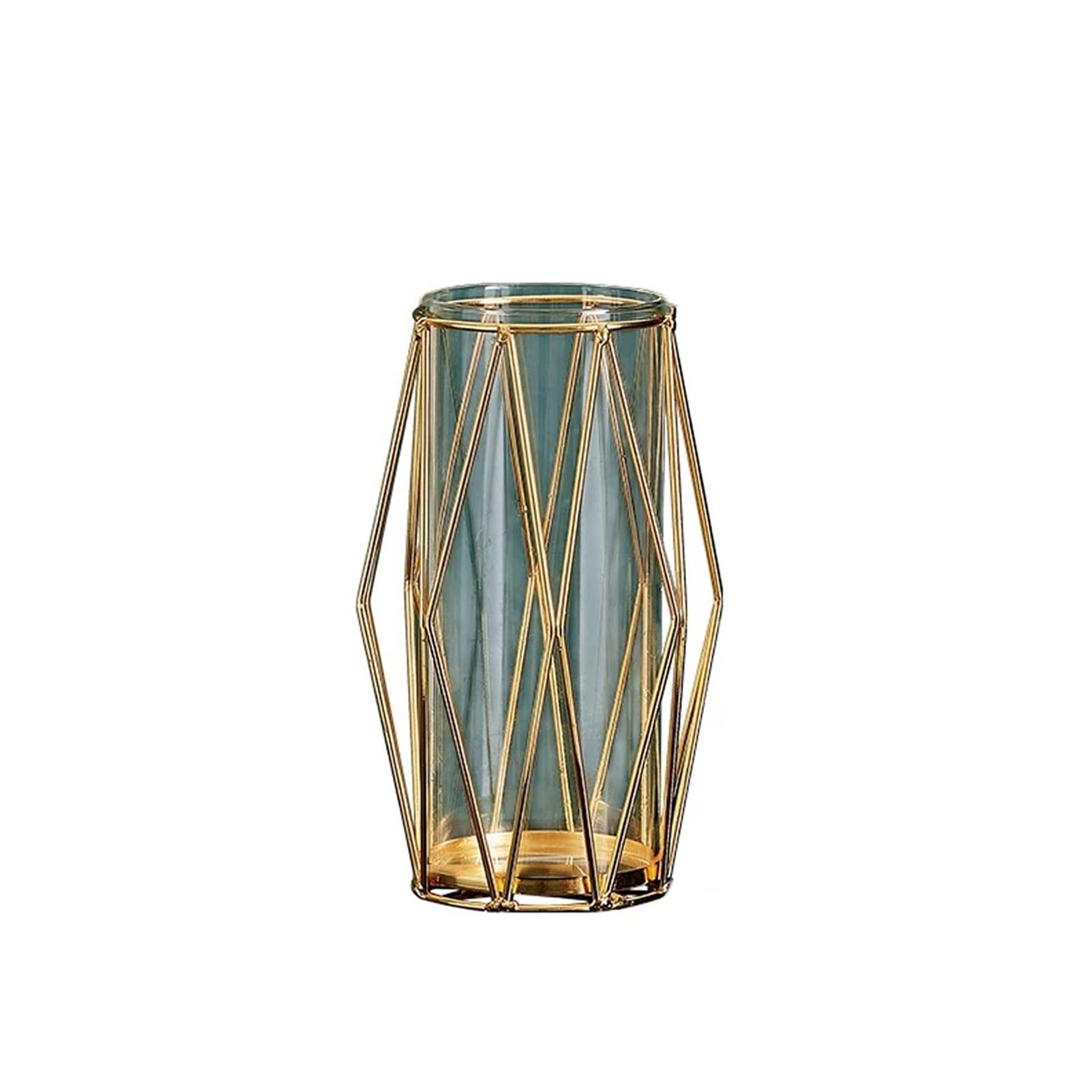 Nordic Geometric Metal Glass Golden Vase - Modern Home Decor for Living Room, Office & Wedding Centerpiece - Flower Terrarium & Decorative Plant Holder (Color B)