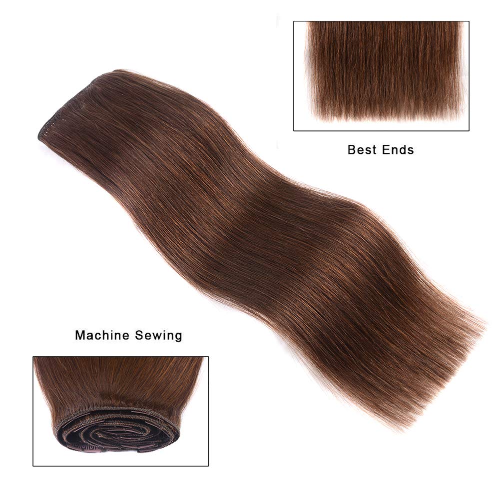 Premium 8-Piece Clip-In Human Hair Extensions - Medium Brown (#4) 14