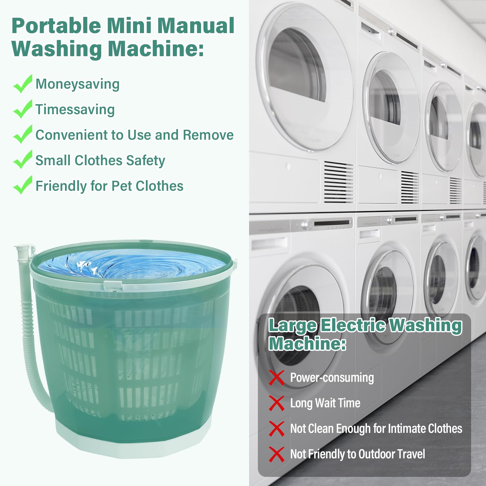 2 in 1 Mini Portable Washing Machine & Dryer - Manual Non-Electric Compact Washer Spin Dryer for Travel, RV, Camping & Outdoor Use - Perfect for Small Spaces & Emergency Laundry Needs