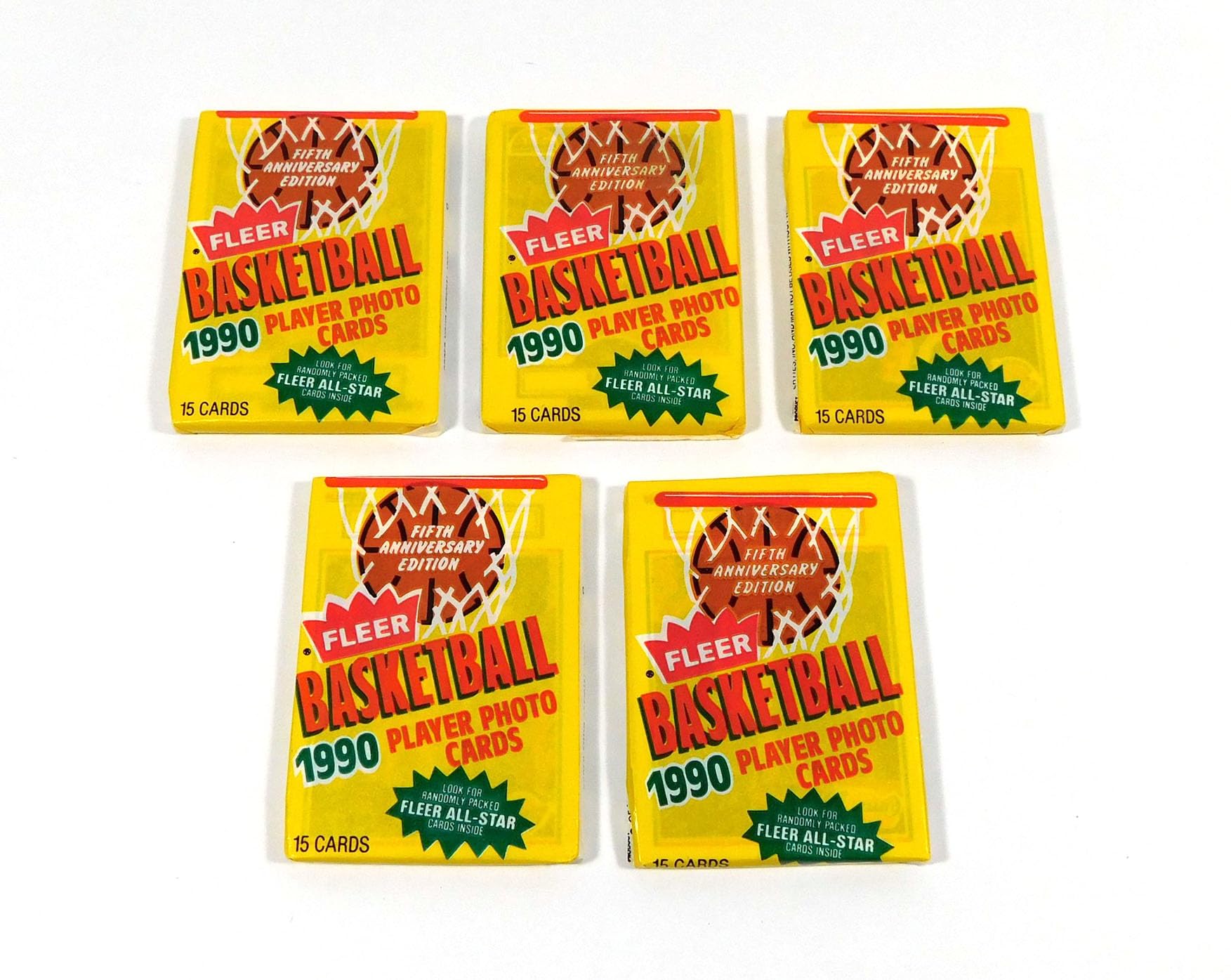 Vintage 1990 Fleer Basketball Cards - 5 Unopened Packs (15 Cards Each) | Rookie Cards, Hall of Fame Players & Michael Jordan Collectibles | Perfect for Sports Memorabilia Collectors and NBA Fans