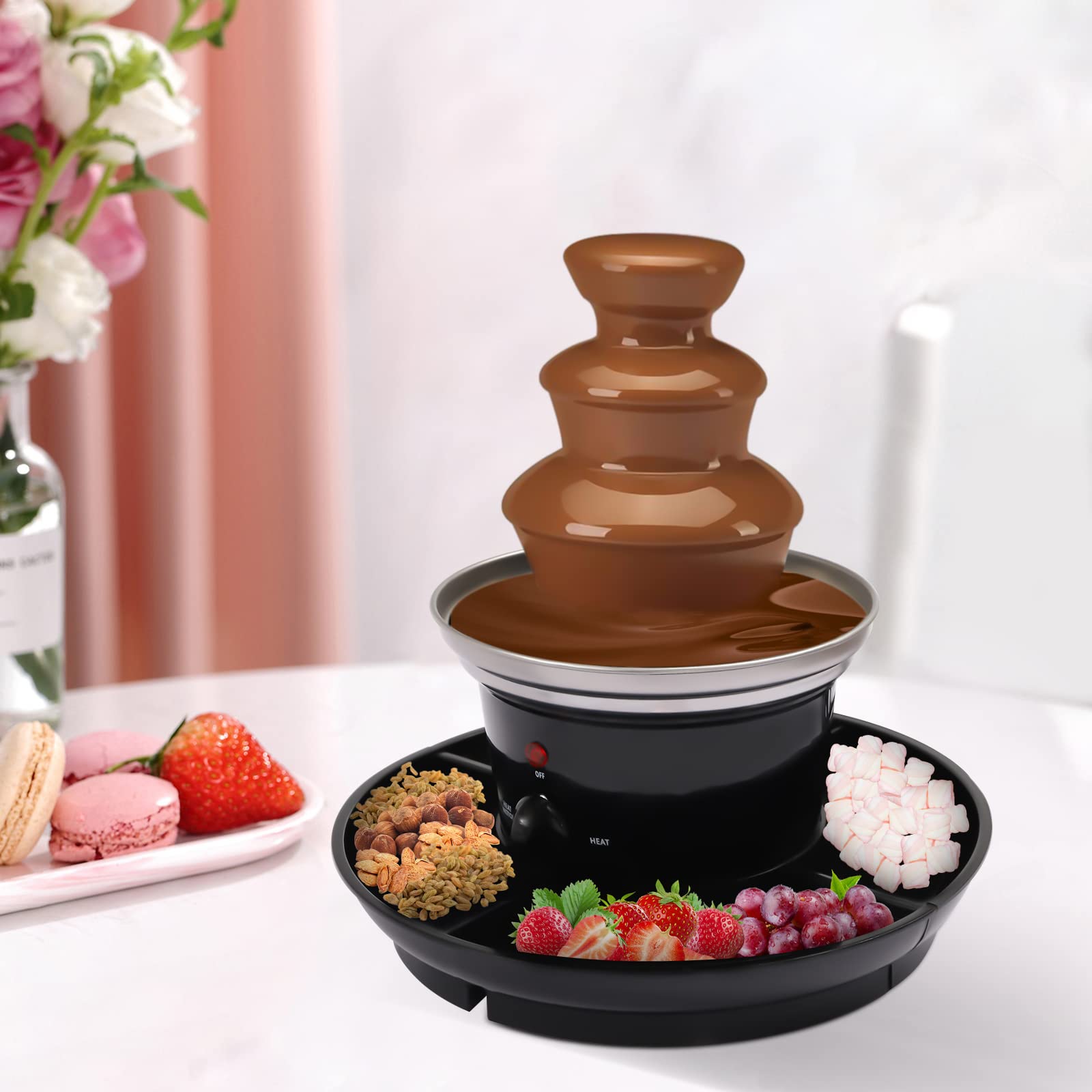 40W 3-Tier Chocolate Fondue Fountain with Fruit Plate - 1lb Chocolate Capacity for DIY Waterfall | Perfect for Birthday Parties, Weddings & Celebrations | Create Sweet Memories with Chocolate Dipping Fun