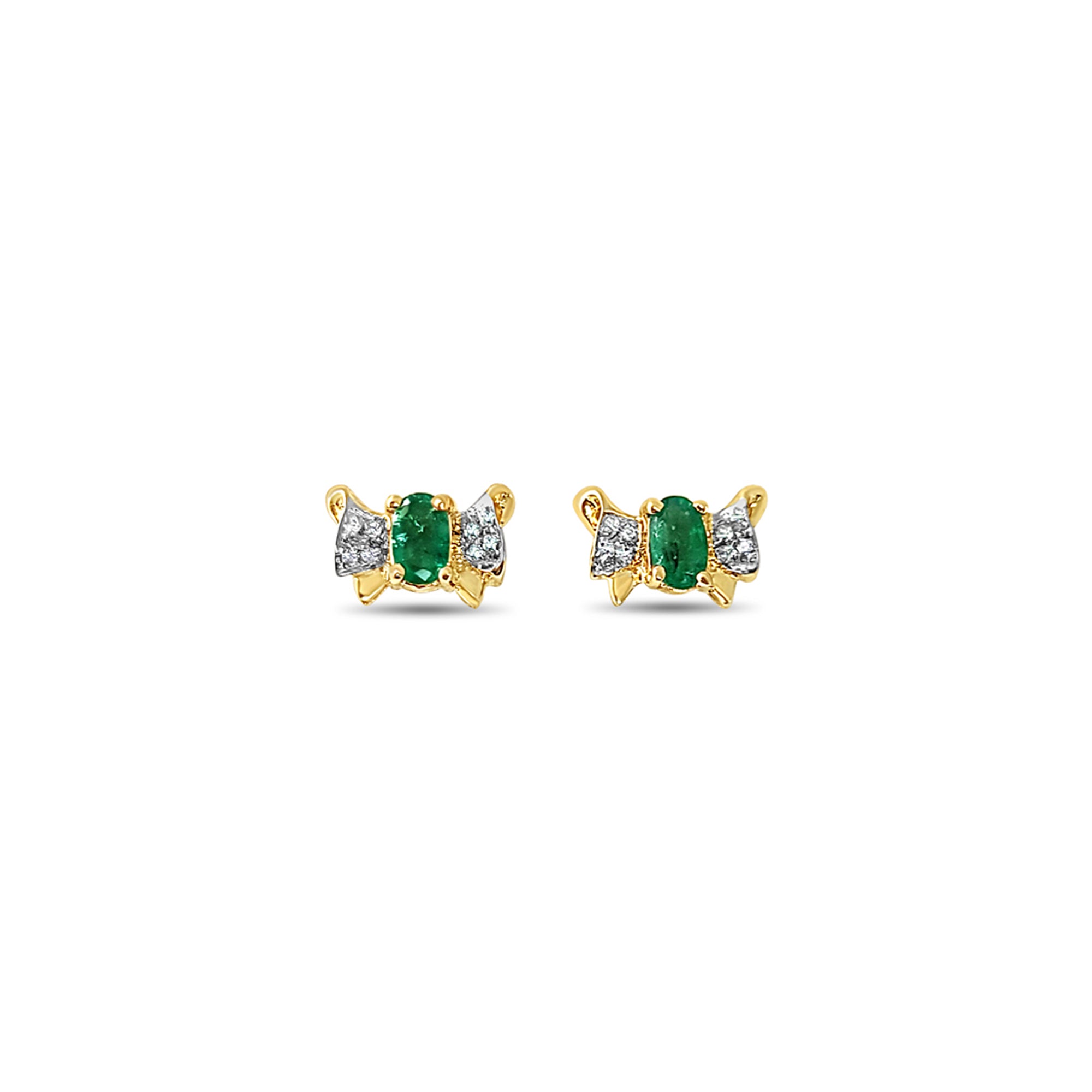 14K Yellow Gold Bowtie Emerald & Diamond Earrings - 0.50cttw Elegant Dangle Earrings for Women, Perfect for Weddings, Parties & Special Occasions