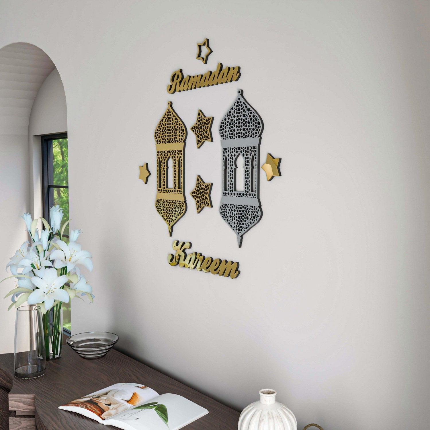 Ramadan Kareem Islamic Gift - Handcrafted Wooden Wall Art Decor for Muslim Home, Mosque & Office - Perfect for Eid Celebration & Islamic Home Decoration