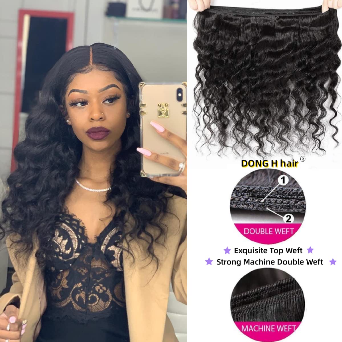 100% Unprocessed Peruvian Virgin Human Hair Bundles - Loose Deep Wave 3 Bundles (14