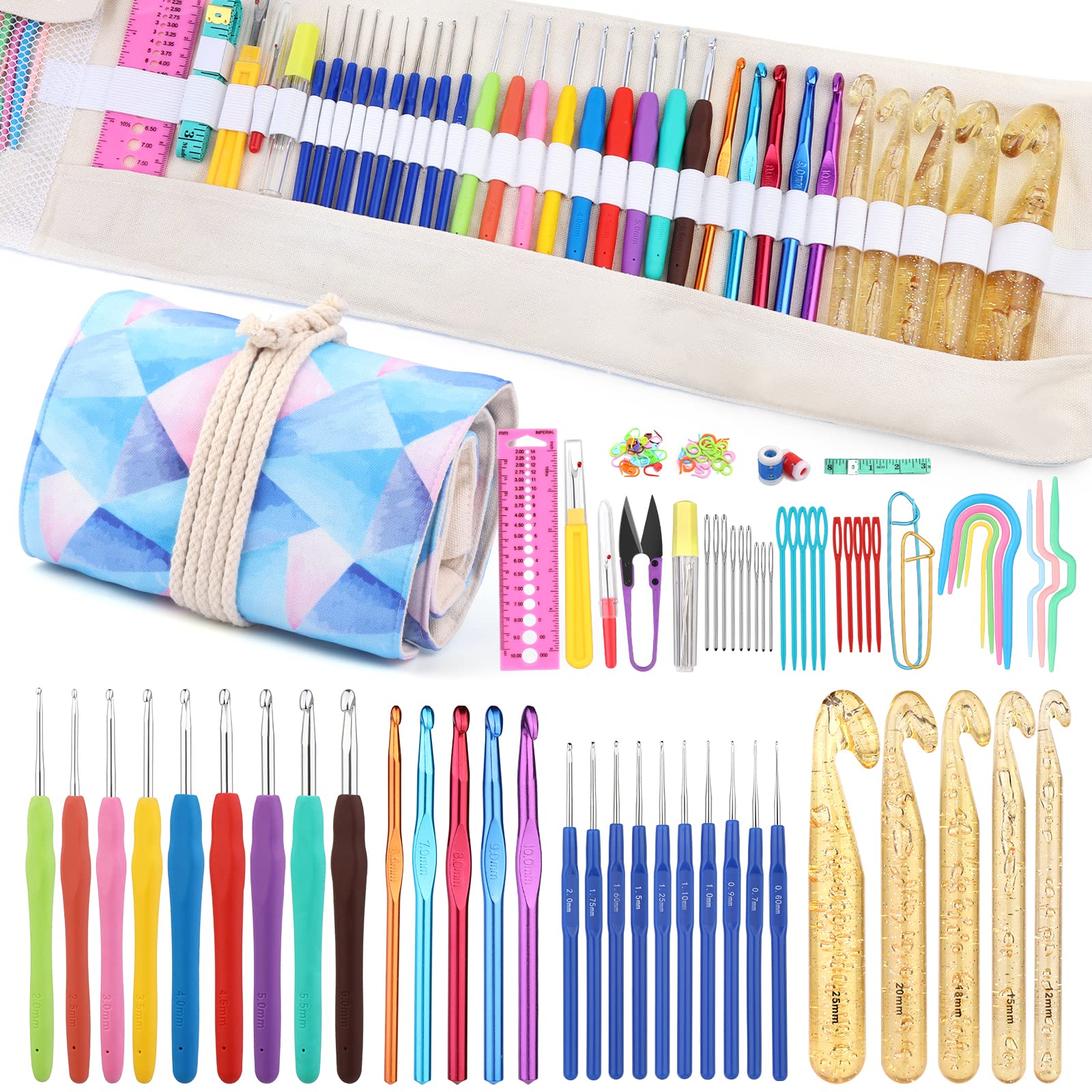 116 PCS Ergonomic Crochet Hook Set with Storage Case - Complete Crochet Kit with Needles, Accessories & Stitch Markers for Beginners | Perfect for DIY Yarn Crafts, Knitting Projects & Handmade Gifts