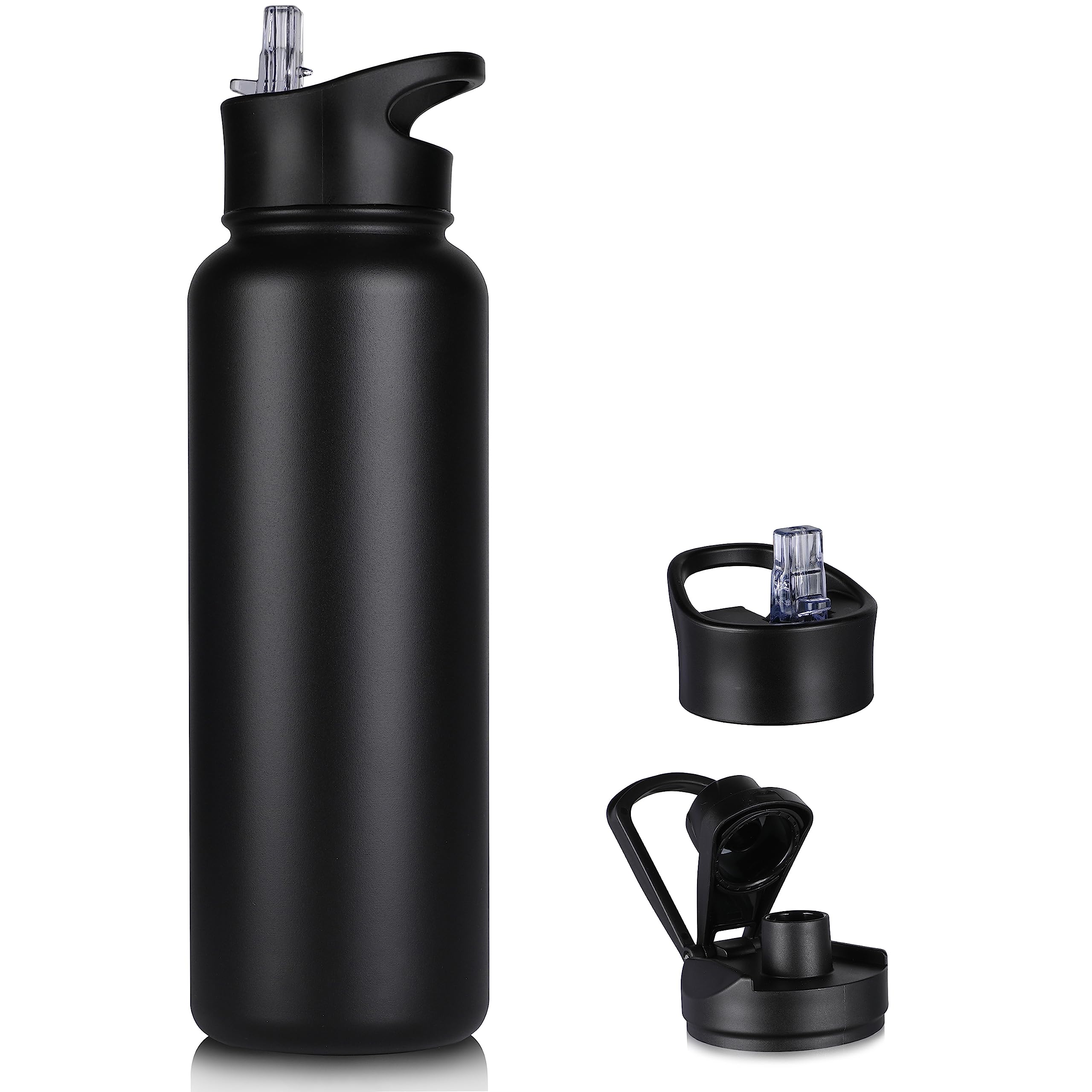 40 oz Stainless Steel Insulated Water Bottle with Straw & Wide Mouth Lid - Double Wall Vacuum, Leakproof, BPA-Free - Perfect for Gym, Hiking, Travel & Outdoor Activities