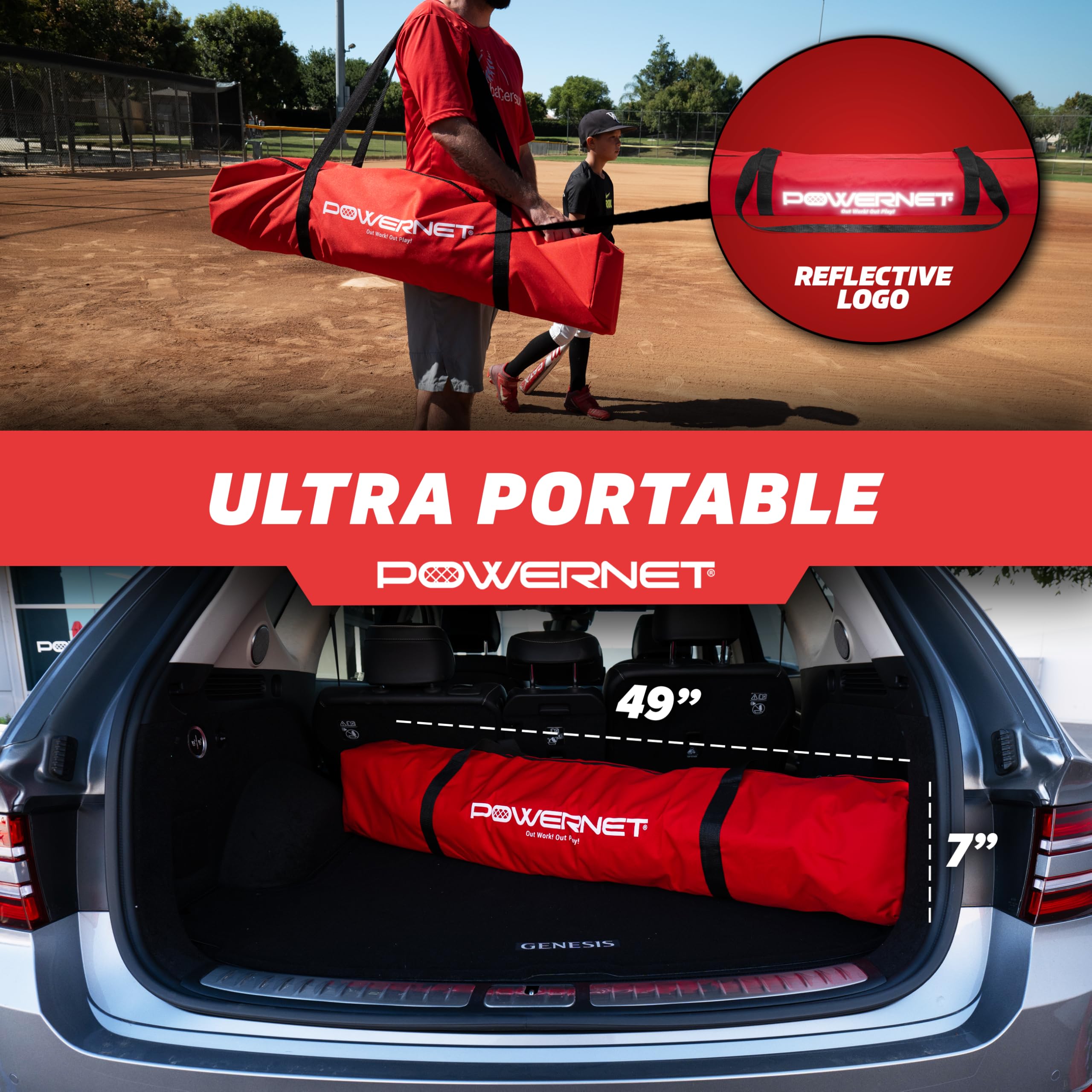 PowerNet Pro One Piece Softball & Baseball Training Net - Portable Hitting, Throwing & Pitching Practice Equipment with Carry Bag | Perfect for Backyard, Field & Team Drills