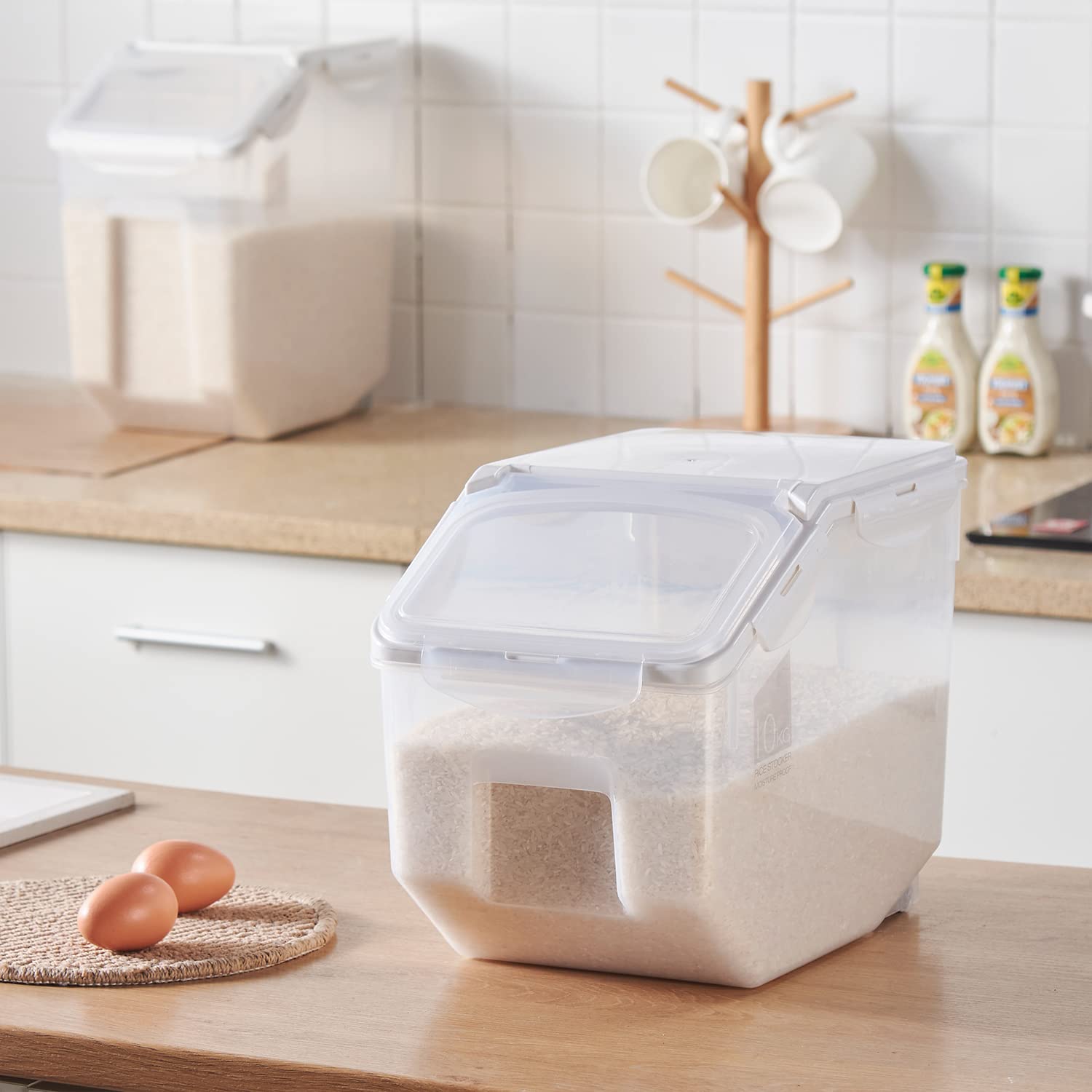 HANAMYA 10 Liter / 20 lbs BPA-Free Clear Rice Storage Container with Measuring Cup - Airtight Food Storage for Rice, Grains, Pet Food & Flour - Perfect for Kitchen Pantry Organization & Bulk Food Storage
