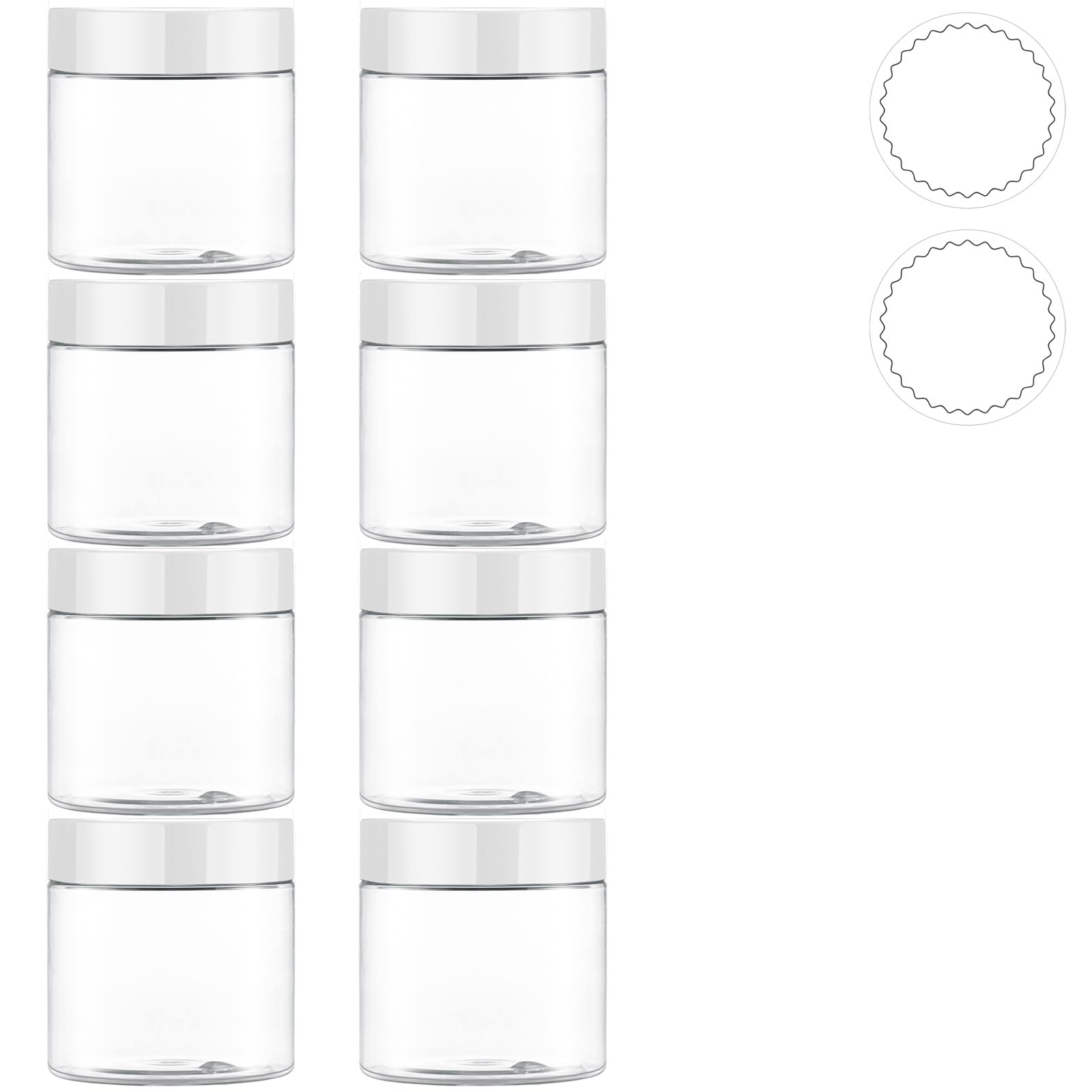 8 Pack 2oz Clear Plastic Jars with White Lids - Refillable Cosmetic Containers for Creams, Lotions, Scrubs, Makeup & Travel Storage - Perfect for DIY Beauty Products, Salons & Home Organization
