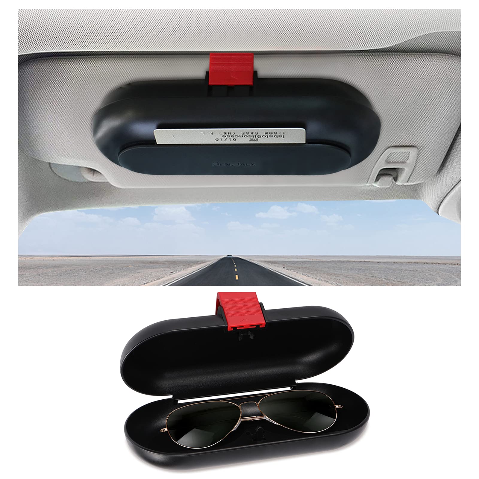 Universal Sunglasses Holder Case with Card Slot - Auto Car Glasses Organizer with Clip for Men & Women - Perfect for Travel, Commuting & Outdoor Activities