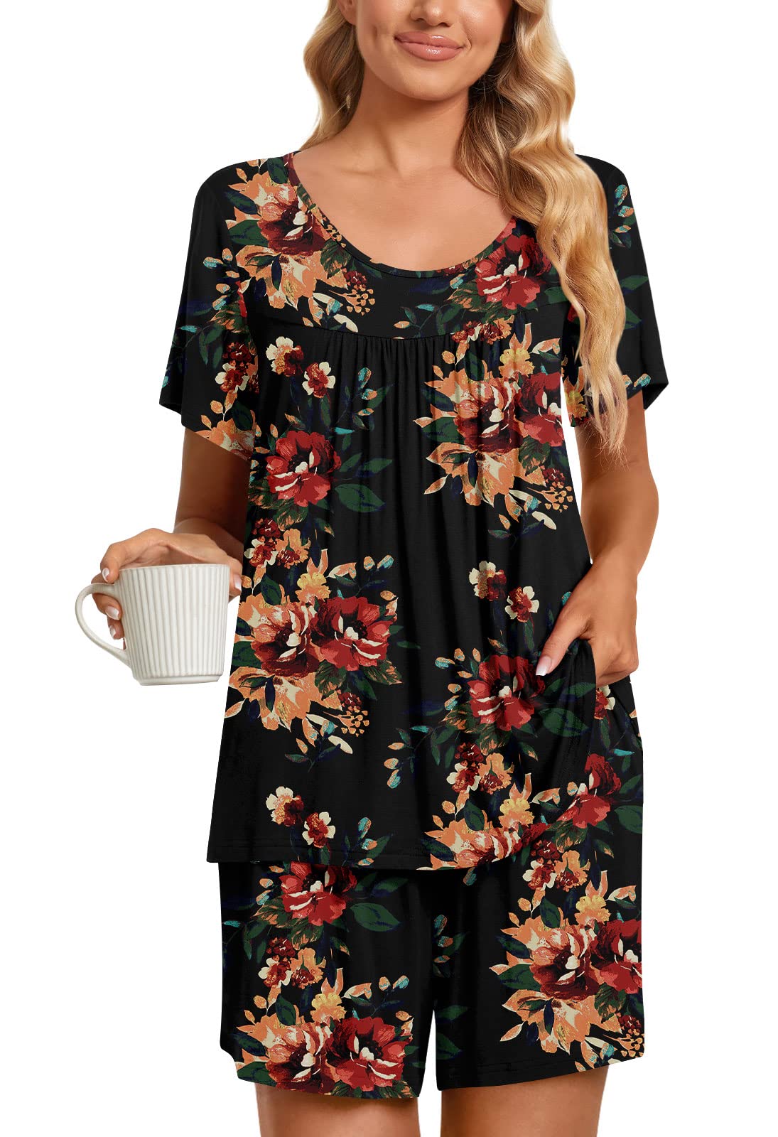 TAOHUADAO 2 Piece Women's Pajama Sets - Soft Cotton Sleepwear with Pockets, Comfortable Lounge Pjs for Women - Perfect for Sleeping, Relaxing at Home, and Lounging
