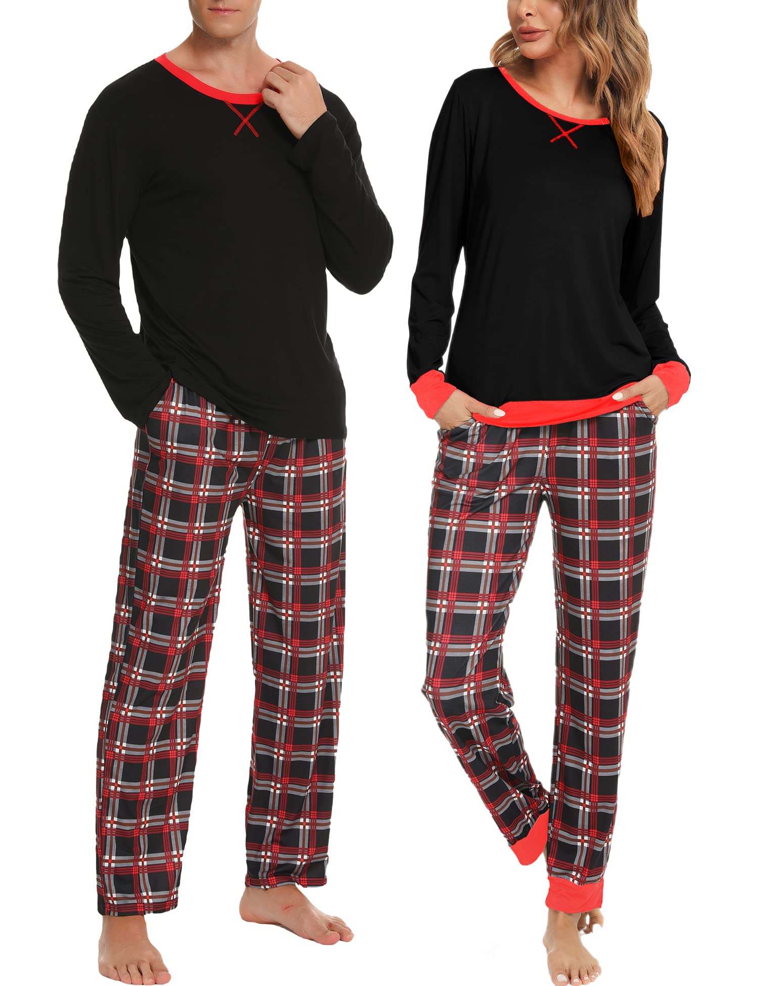 Family Matching Pajama Sets - Plaid & Striped Sleepwear with Pockets for Couples & Kids | Cozy Homewear