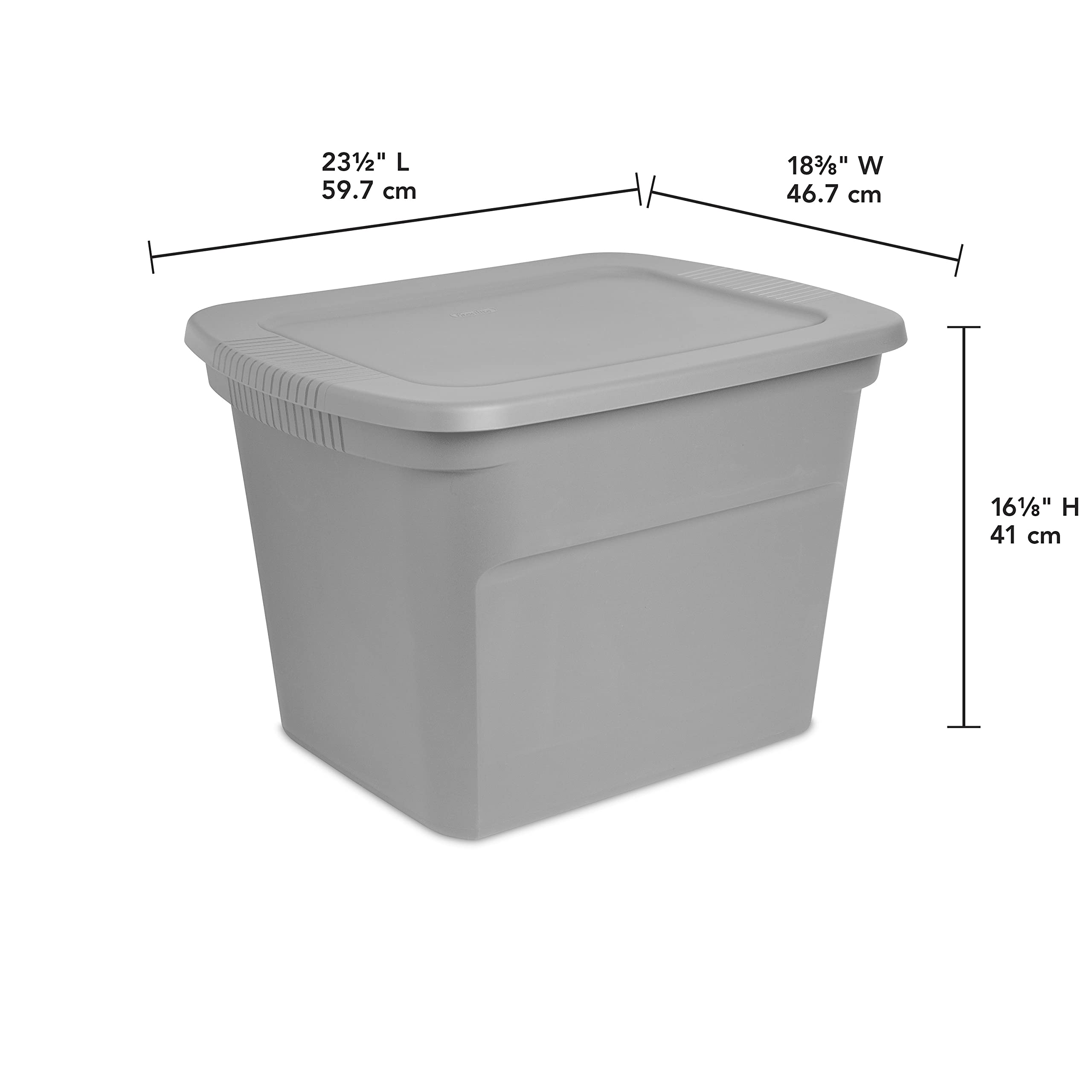 Sterilite 18 Gallon Storage Tote with Lid - 8 Pack Stackable Plastic Bins for Organizing Clothes, Toys & Home Items - Perfect for Closet, Basement, Garage & Office Organization (Gray Base & Lid)