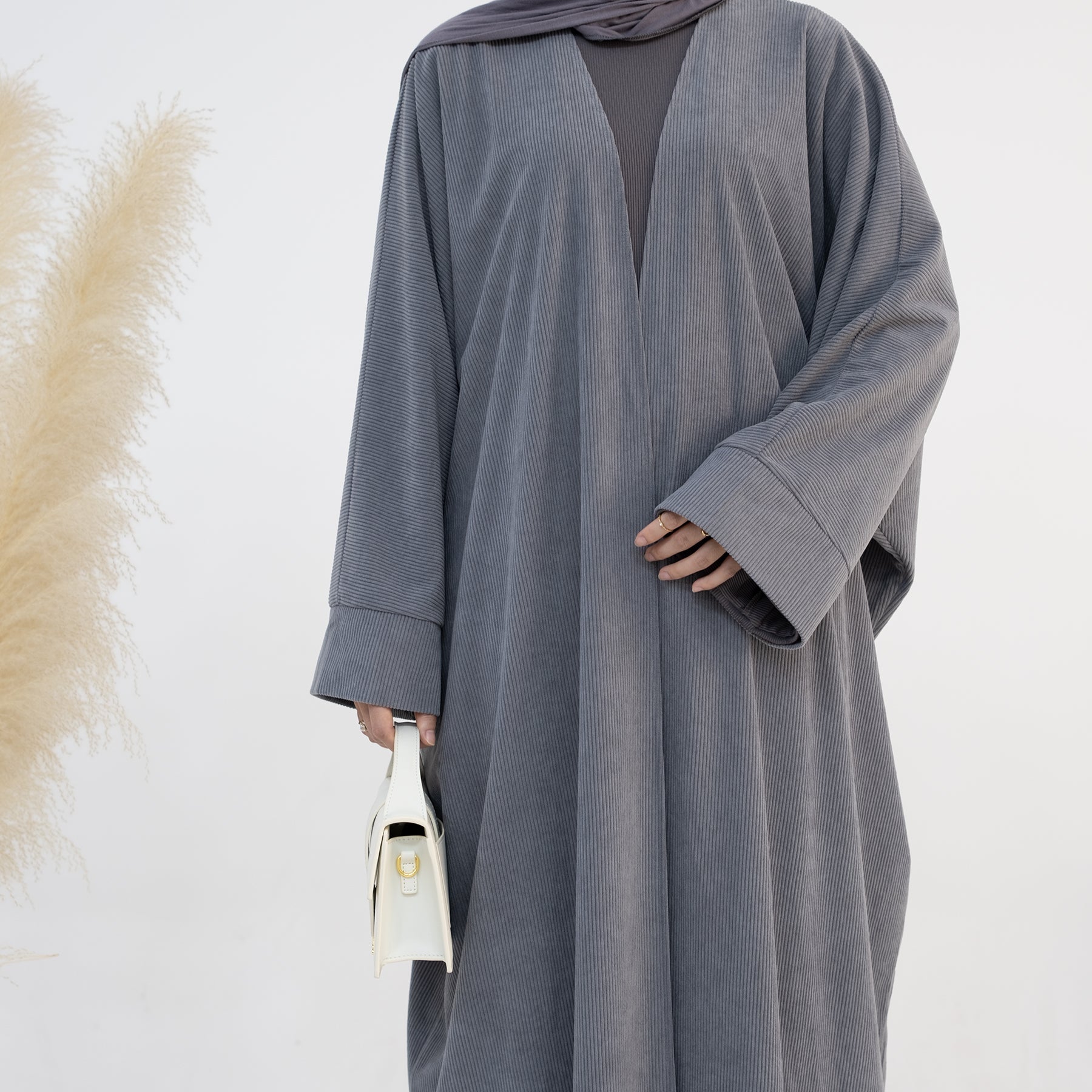 Melissa Corduroy Autumn Duster Coat - Gray | Women's Longline Fall Jacket for Casual Outfits & Layering