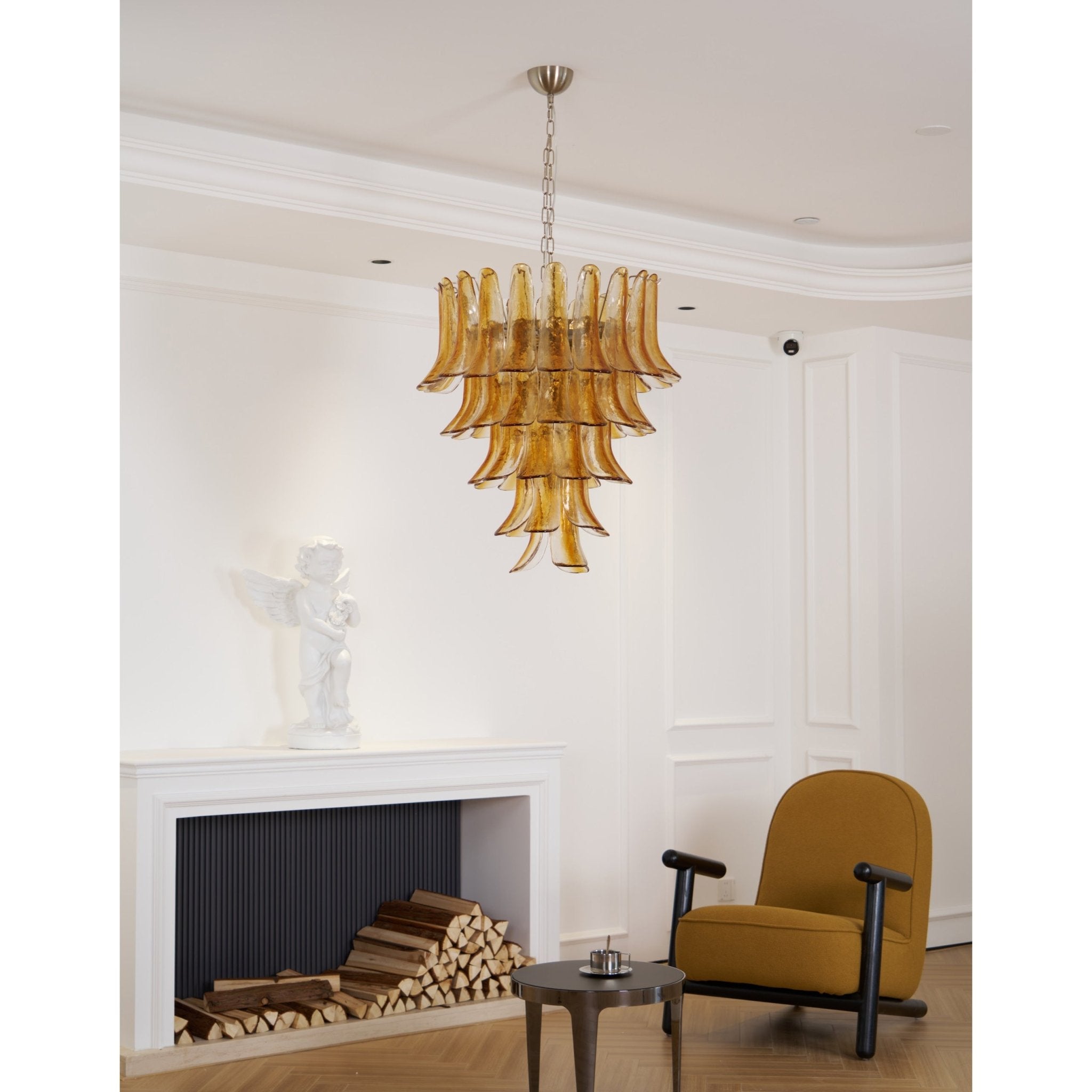 Murano Amber Lily Chandelier - Handcrafted Italian Glass Ceiling Light Fixture for Dining Room, Living Room & Bedroom Decor