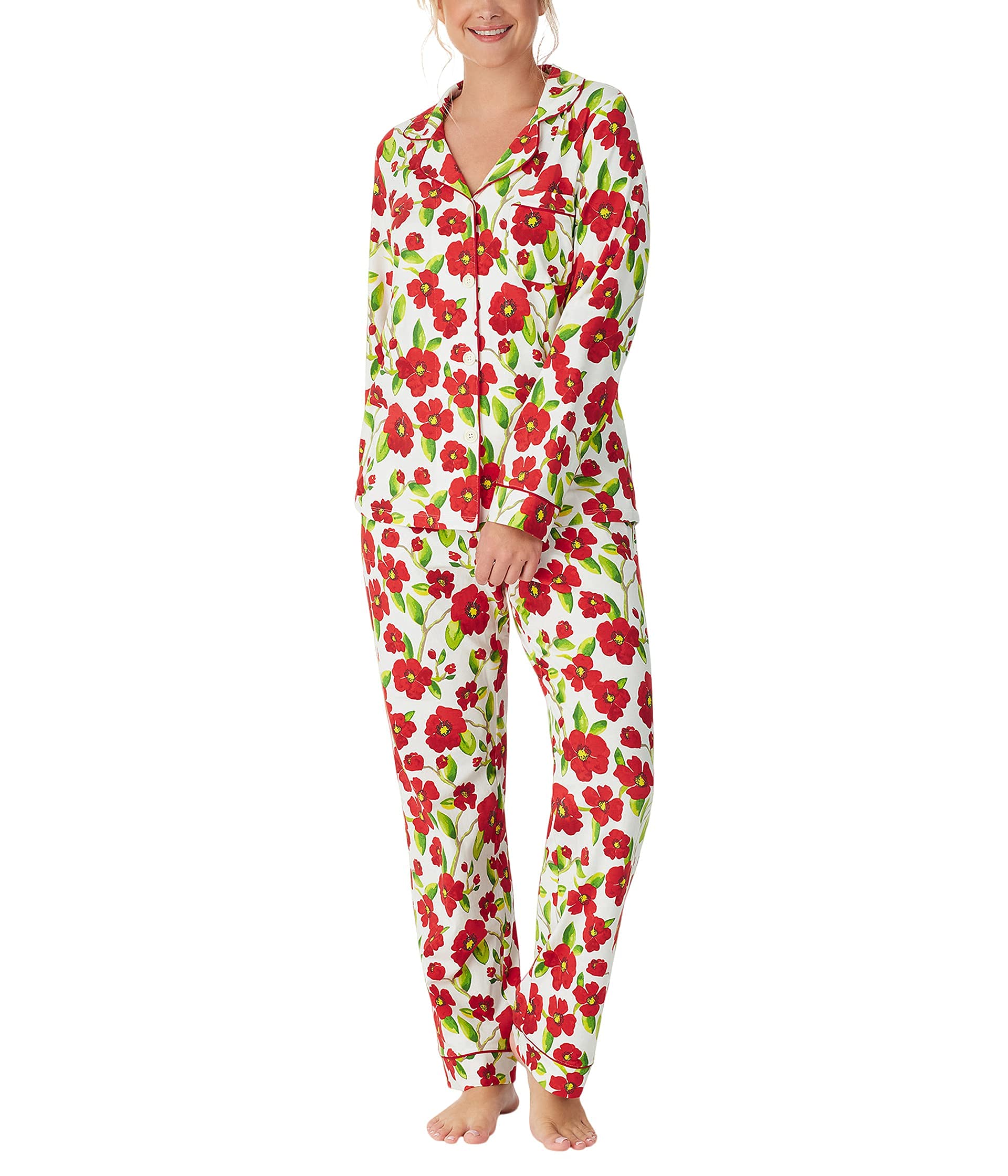 BedHead Pajamas Women's Long Sleeve Sleepshirt - Red Camellia Print, Size XL | Soft & Comfortable Nightwear for Lounge, Sleep & Relaxation