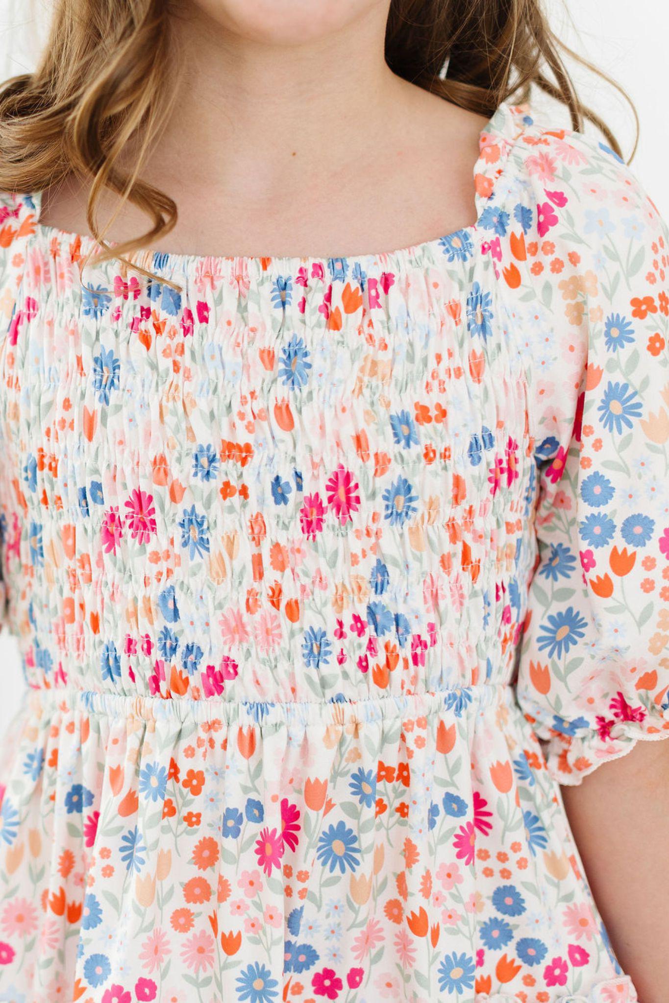 Elegant Meadow Magic Smocked Ruffle Dress for Girls - Perfect for Birthday Parties, Easter & Special Occasions