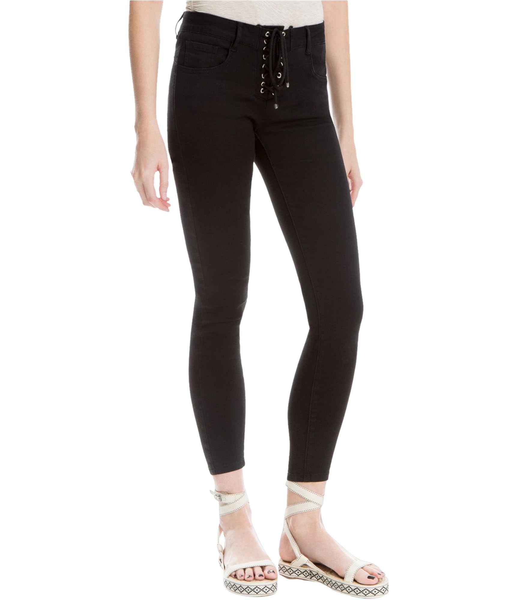 Max Studio London Women's Lace-Up Cropped Jeans - Black Size 26 | High Waist Slim Fit Denim Pants for Casual Outfits & Streetwear Fashion
