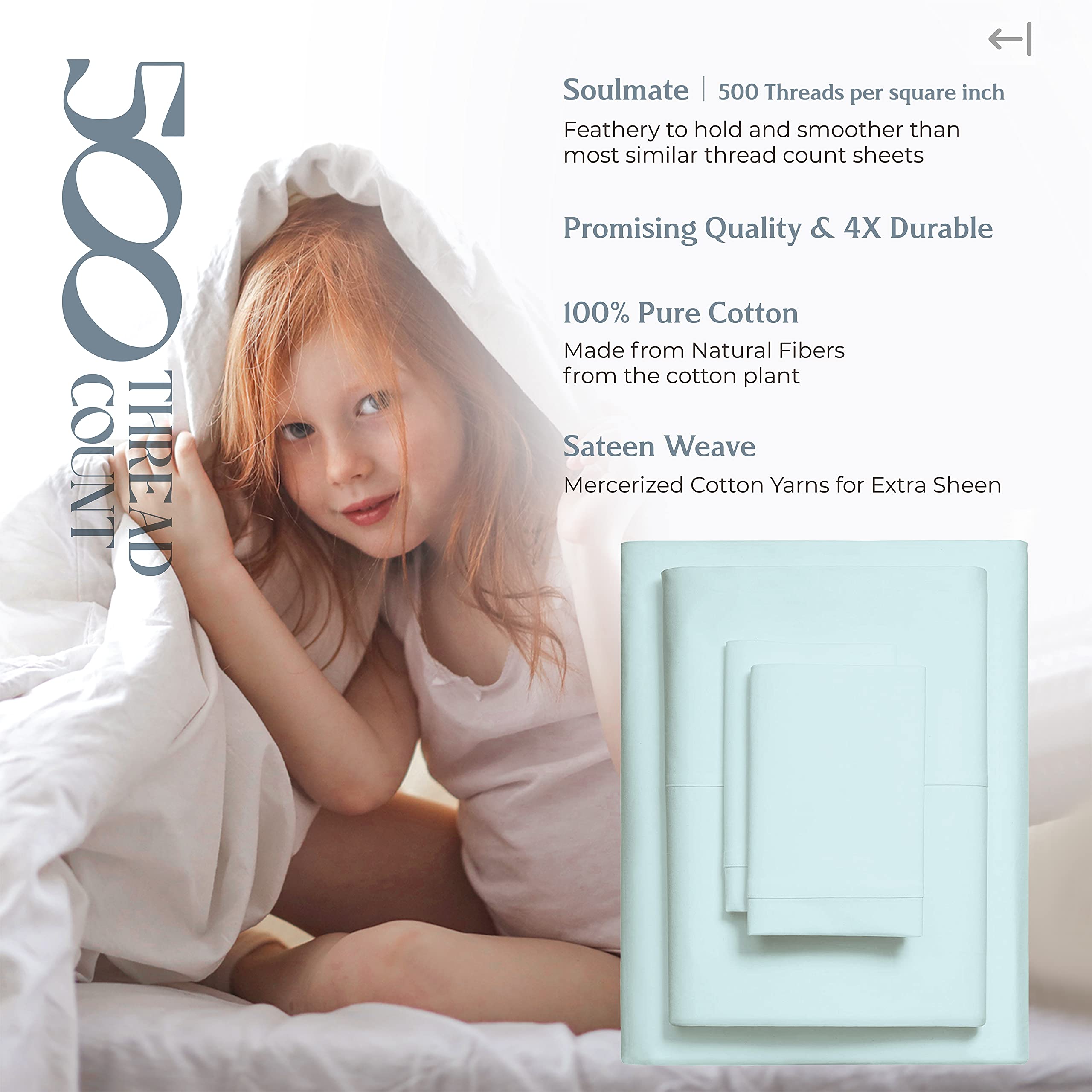 Mayfair Linen 500 Thread Count Twin XL Cotton Sheets - 3 Piece Ultra Soft Cooling Sateen Weave Bed Sheet Set in Sea Foam | Hotel Quality 16
