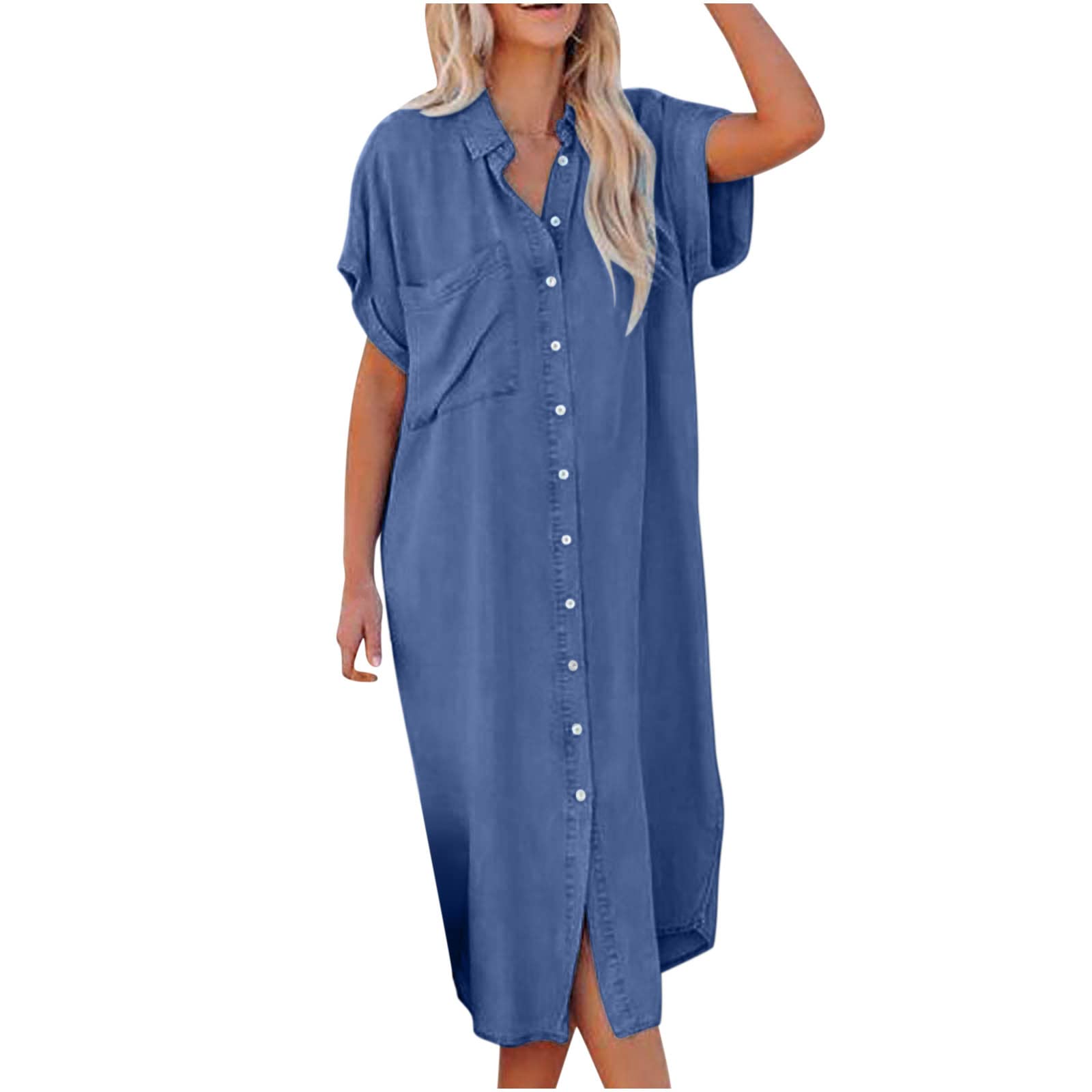 Women's Summer Sundresses 2023 - Casual Short Sleeve Lapel Shirt Dress & Denim Maxi Dresses with Pockets | Beach, Vacation & Everyday Wear