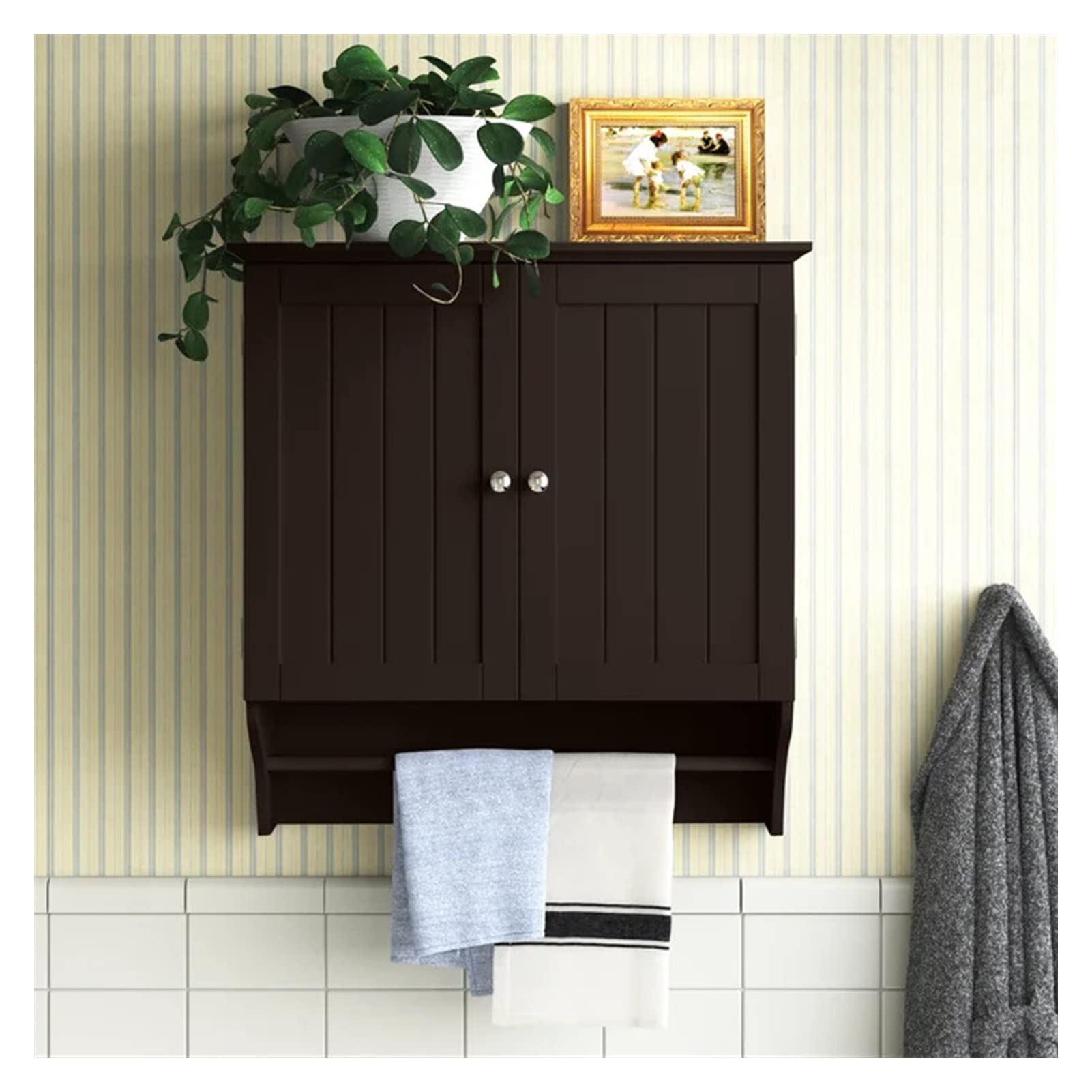 TOMYEUS Wall Mounted Bathroom Cabinet - Espresso Wooden Wall Sculpture & Storage Shelf for Bathroom Decor, Home Art Organization - Perfect for Small Space Storage & Modern Bathroom Design