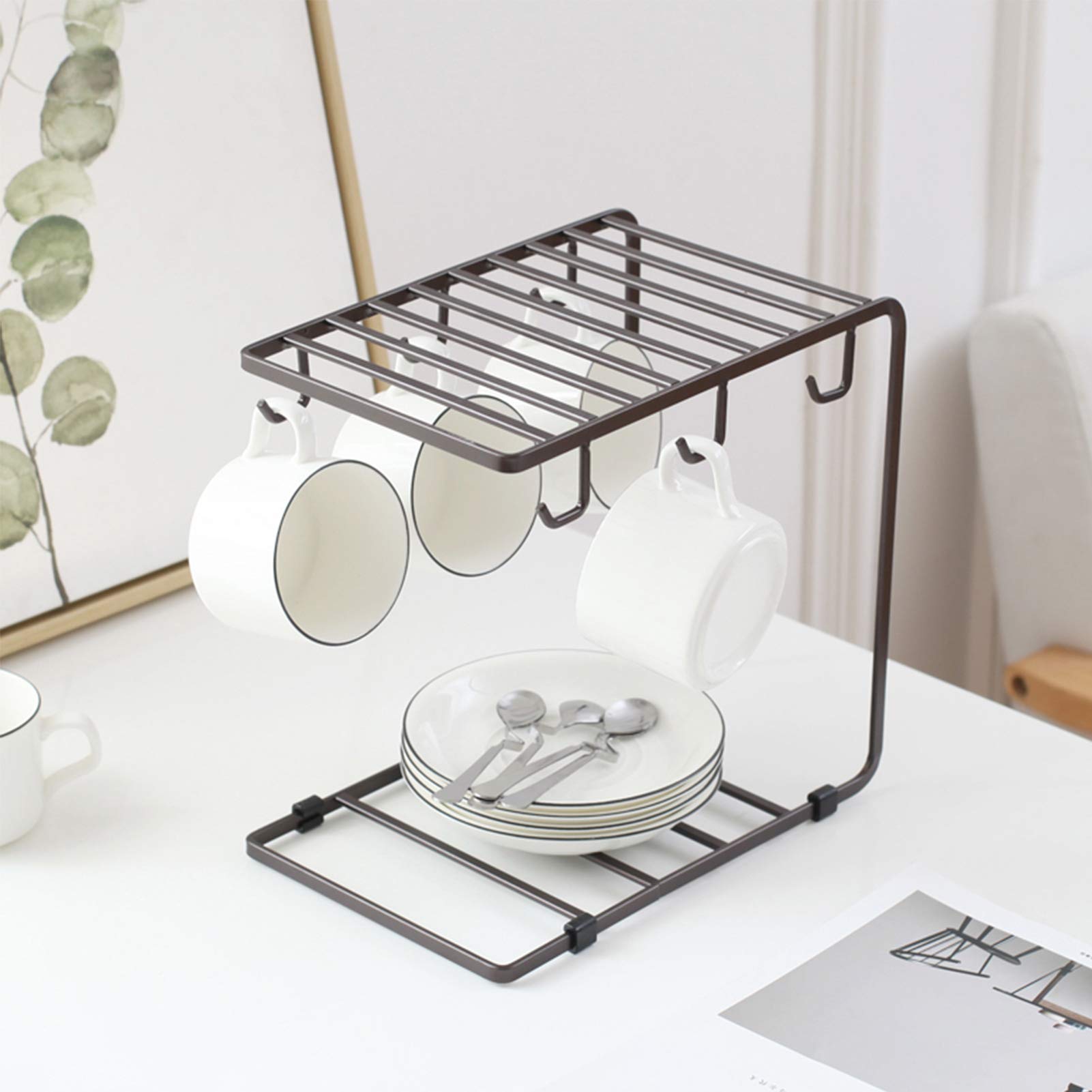 EXCLUZO Mug Holder Stand with 6 Hooks - Countertop Coffee Cup Organizer for Home & Store Display - Perfect for Kitchen, Office, and Retail Shop Organization