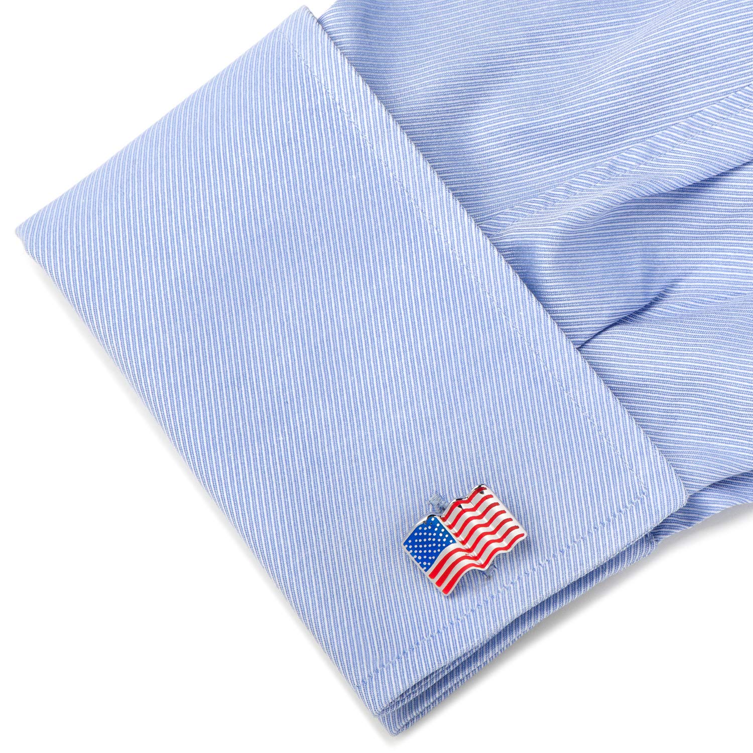 Patriotic Sterling Silver Waving American Flag Cufflinks for Men - Perfect for Weddings, Business Meetings & Formal Events