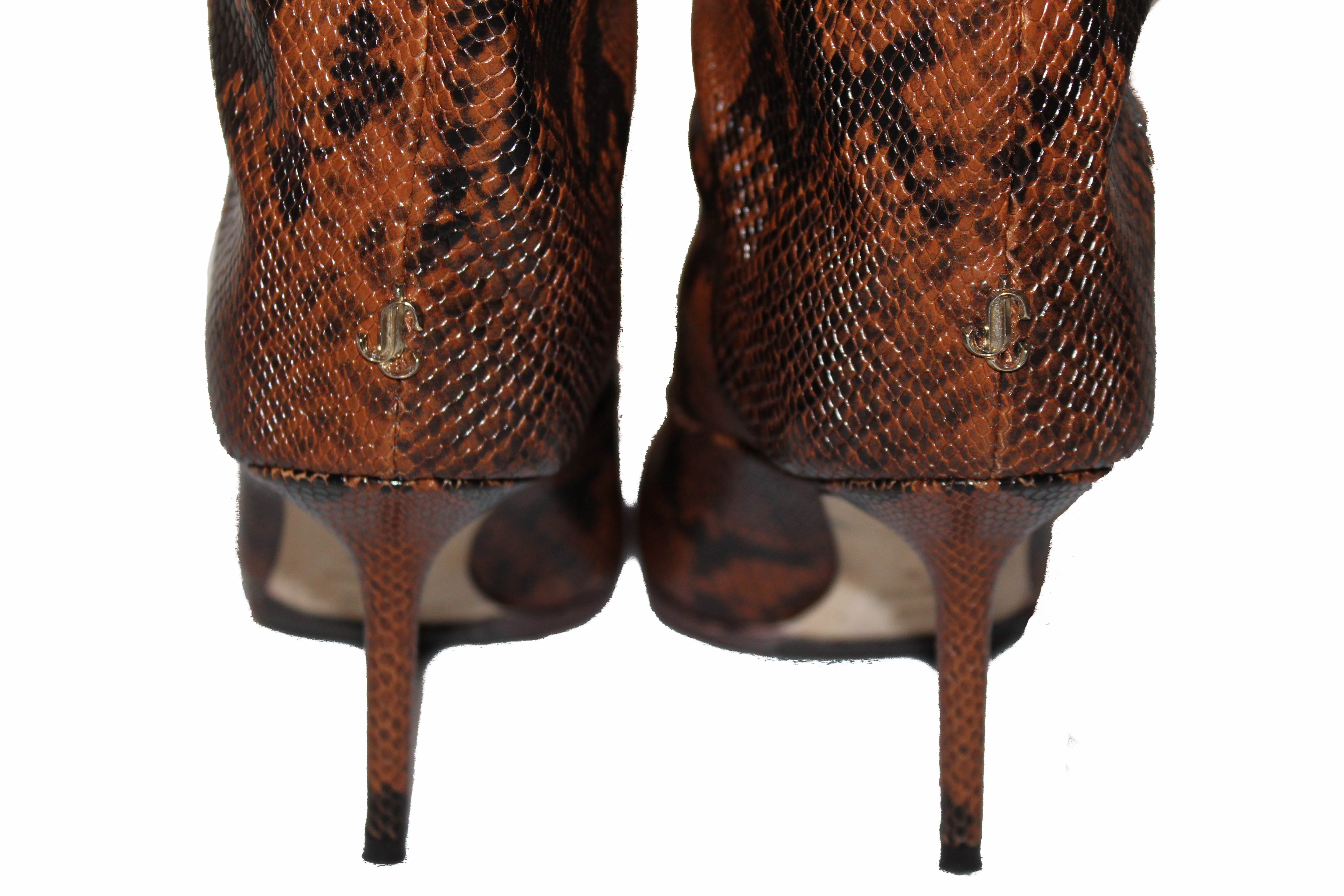 Authentic Jimmy Choo Brelan Snake Print Knee High Boots Women's Size 35.5 EU (US 5.5) - Luxury Fashion Boots for Party, Night Out & Special Occasions