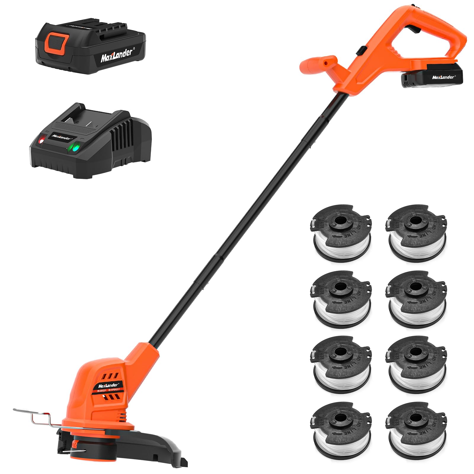 MAXLANDER 20V Cordless Weed Wacker - 10 Inch Lightweight Battery Powered String Trimmer & Edger with 8 Replacement Spool Trimmer Lines, Battery & Charger Included - Perfect for Lawn Care, Yard Maintenance & Garden Trimming