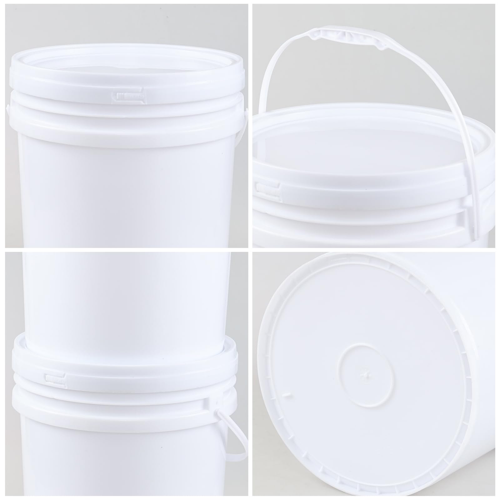 7 Gallon White Plastic Buckets with Lids (Set of 4) - Heavy Duty Food Storage Containers with Ergonomic Handles for Home, Kitchen, Restaurant & Bulk Storage