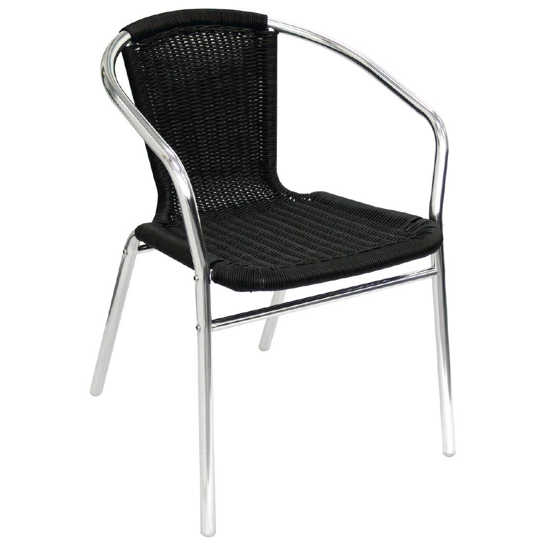 4-Piece Black Aluminum and Wicker Outdoor Patio Chairs Set (735x530x850mm) - Durable Garden, Poolside & Backyard Furniture for Relaxing
