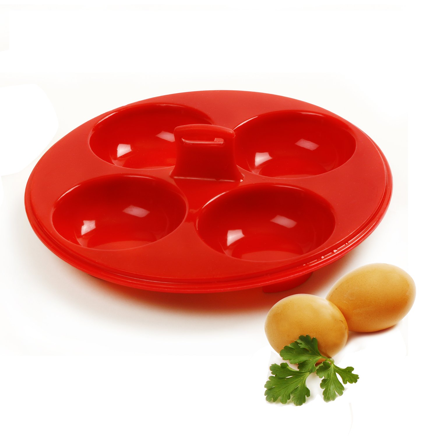 Norpro Silicone 4 Egg Poacher - Red Non-Stick Egg Cooker for Perfect Poached Eggs | Ideal for Breakfast, Brunch & Healthy Cooking