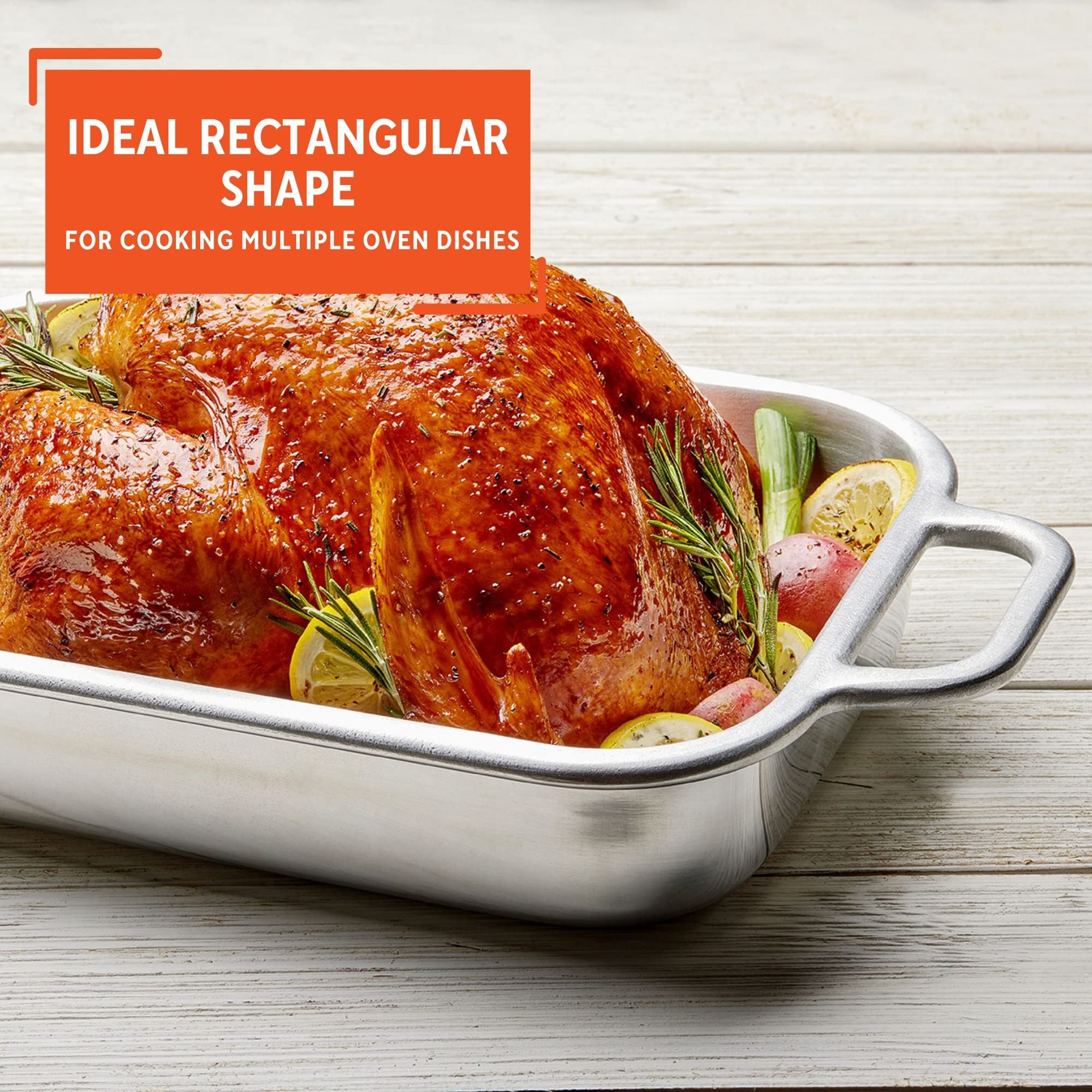 IMUSA 13.5x10 Inch Heavy Duty Cajun Cast Aluminum Roaster & Baking Pan - Perfect for Oven Roasting, Grilling, and Cajun Style Cooking