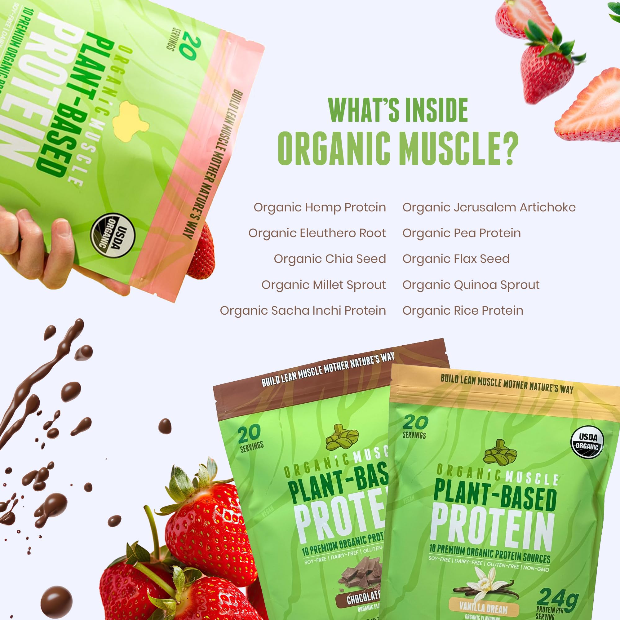 Organic Vegan Protein Powder - Plant-Based Chocolate Protein with Pea, Hemp, Brown Rice & Chia Seeds - Low Calorie Muscle Recovery & Growth Supplement - Post-Workout Shake for Athletes & Fitness Enthusiasts