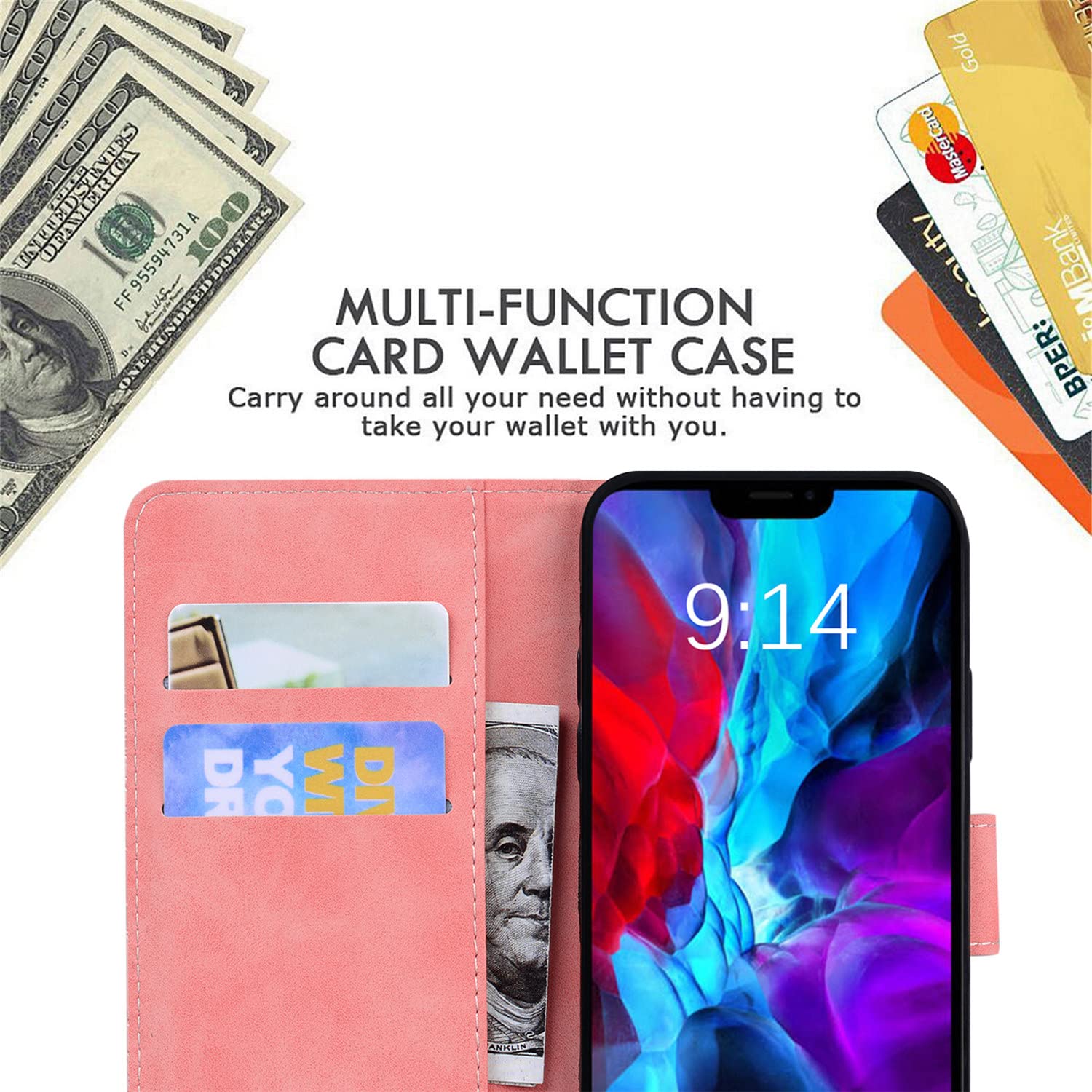Premium Butterfly Design Flip Kickstand Magnetic Buckle Wallet Case for Oppo A33/A53 - Soft Touch Pink Cover with Card Slots | Perfect for Work, Travel & Daily Protection