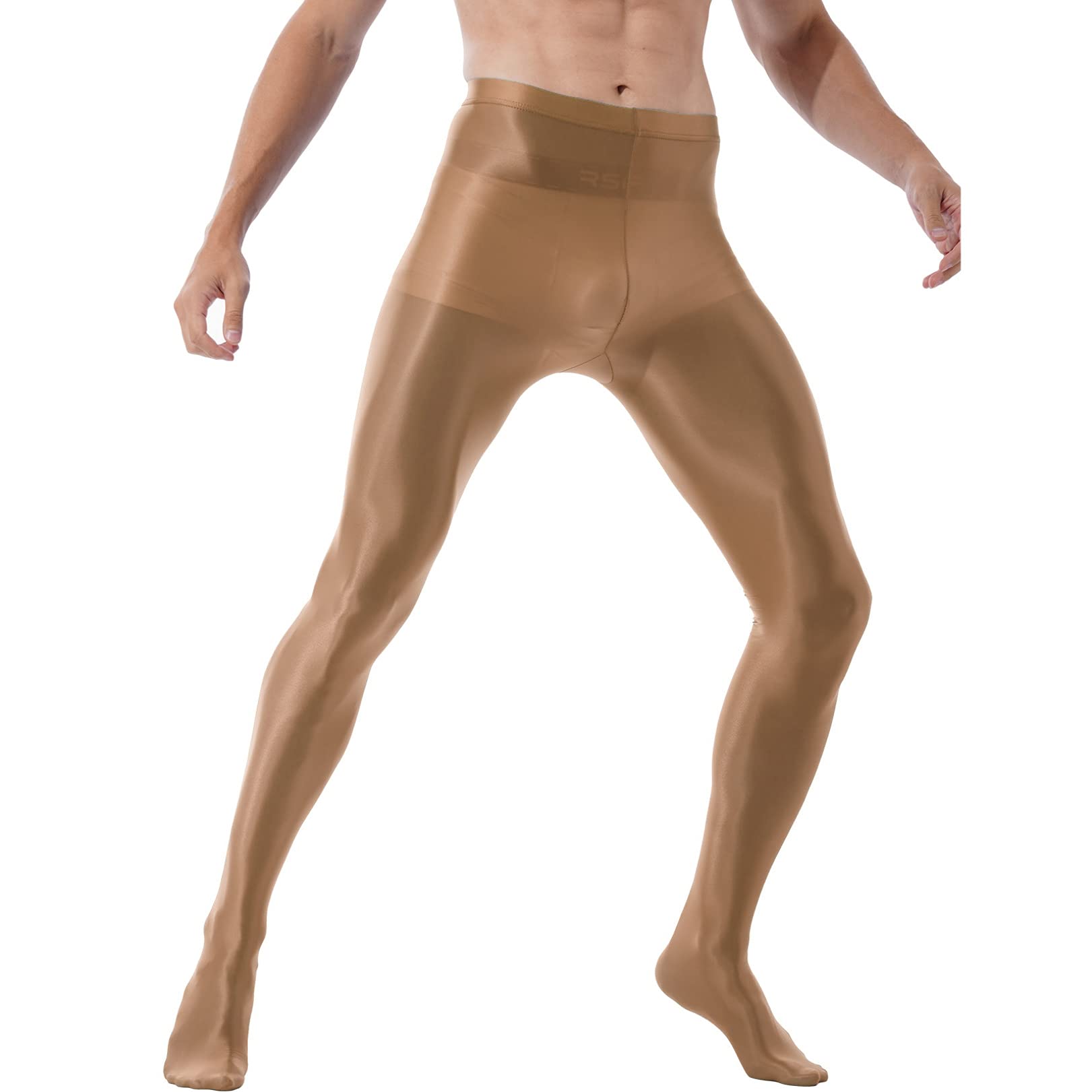 FEESHOW Men's Glossy Pantyhose with Bulge Pouch - High Waist Tights & Stockings for Crossdressing, Cosplay, and Nightwear - Comfortable Stretchable Leggings for Dancing and Performance