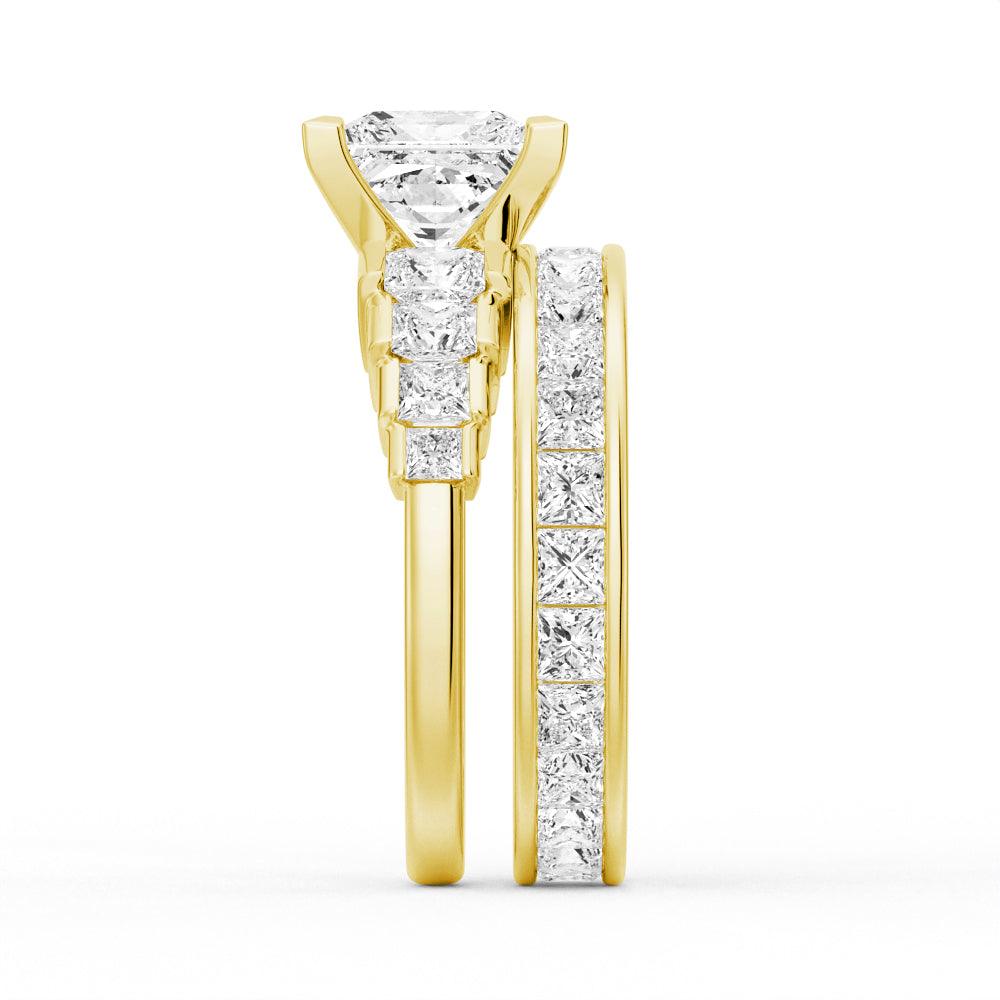Exquisite Cinderella Staircase Princess Cut Moissanite Engagement Ring Set with Matching Wedding Band - Perfect for Proposals, Anniversaries & Bridal Jewelry