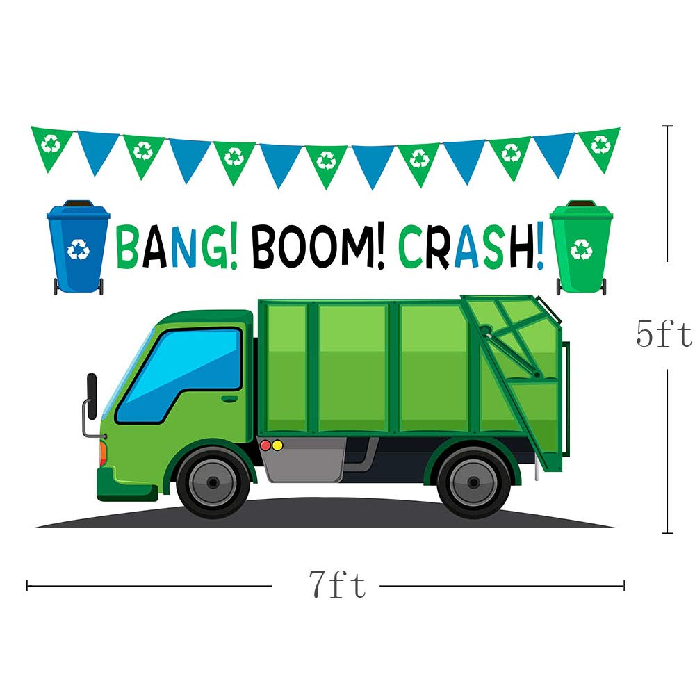 MEHOFOND Garbage Truck Birthday Party Backdrop - 7x5ft Blue & Green Photo Banner for Boys' Birthday Decorations, Cake Table Supplies & Photography Props | Perfect for Construction-Themed Parties & Kids' Celebrations