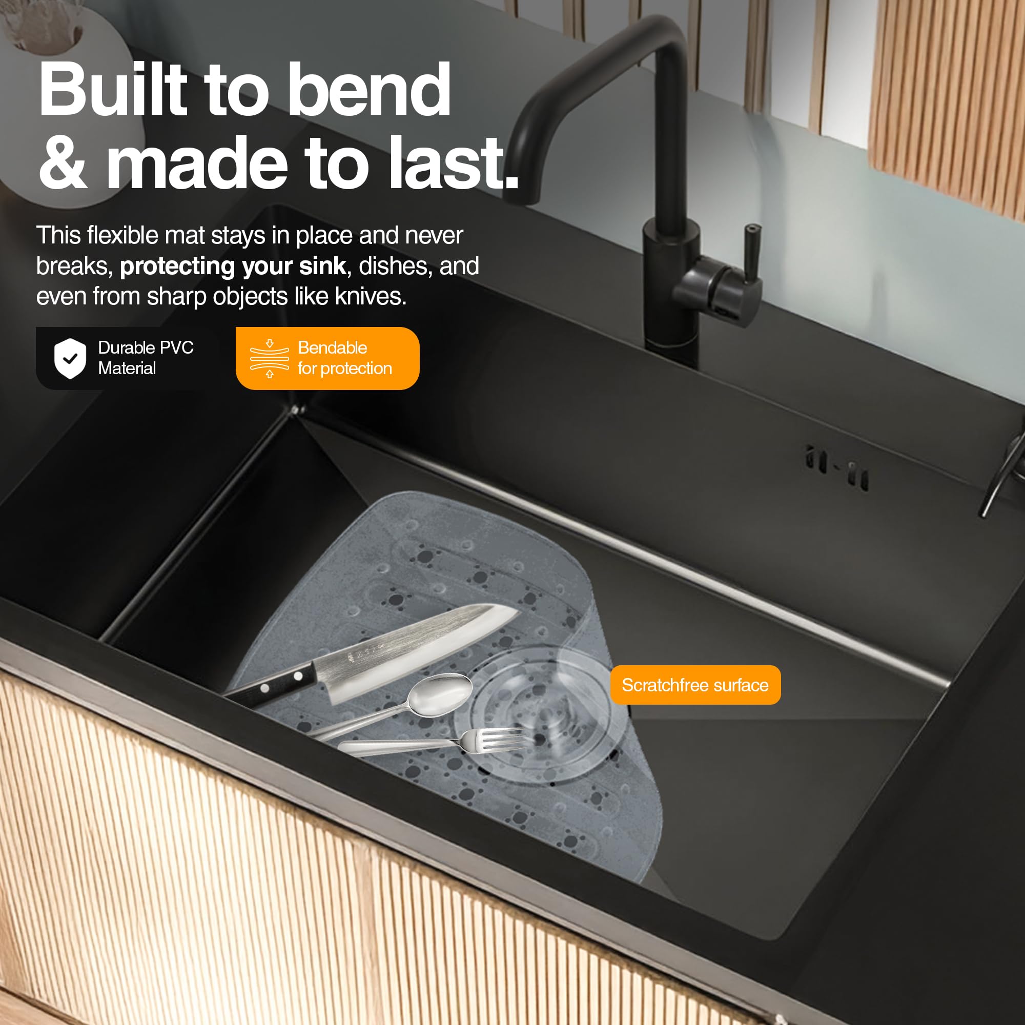 **Clear Kitchen Sink Protector Mat by Home Basics | Non-Slip PVC Sink Liner with Drain Holes | Protects Sink Bottom from Scratches & Dents | Perfect for Small Kitchen Sinks, Dishwashing & Food Prep Areas**