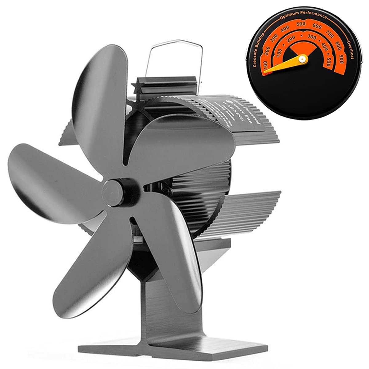Eco-Friendly Wood Stove Fan - 5 Blade Fireplace Fan for Wood Burning Stoves, Non-Electric Heat Powered Stove Fan for Efficient Home Heating (Black) - Perfect for Cabin, RV & Off-Grid Living