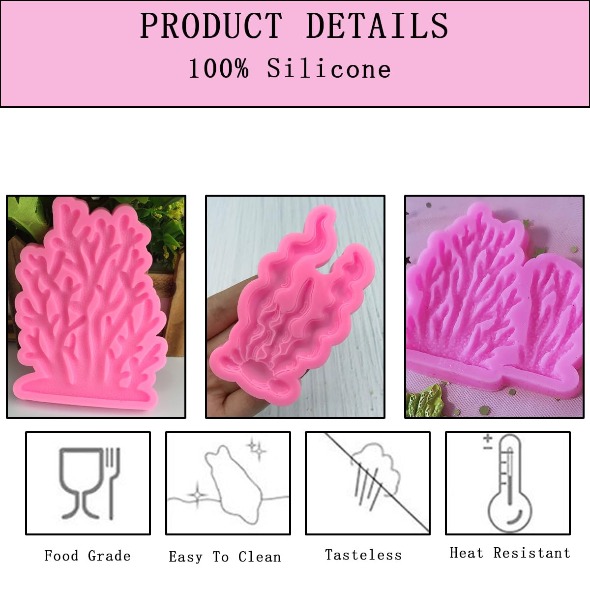 5-Piece Coral Seaweed Silicone Mold Set - Coral Shaped Fondant Molds for Chocolate, Candy, Cake Decorating, Resin Art, Polymer Clay & Jewelry Making - Perfect for DIY Crafts, Baking & Ocean-Themed Parties