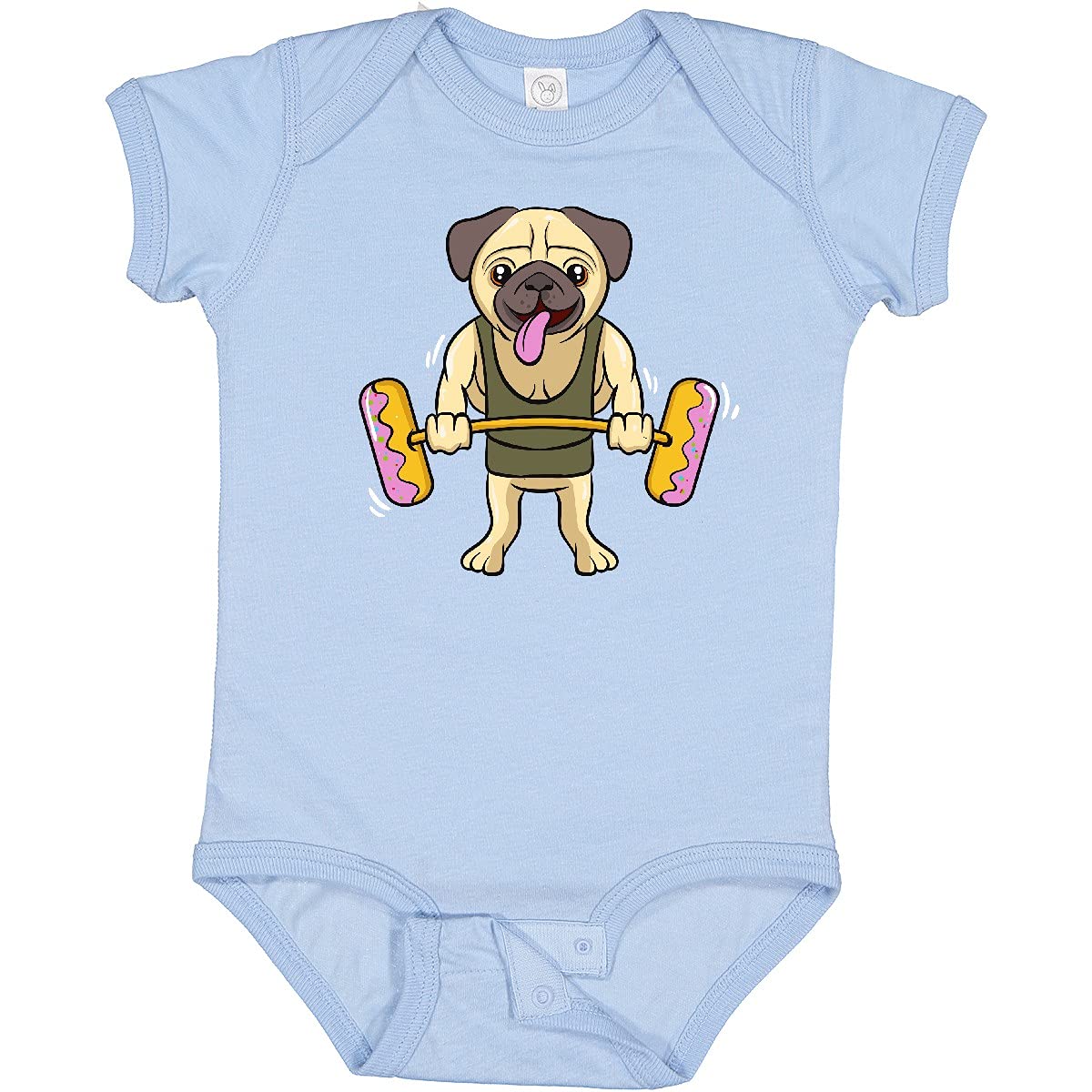 Inktastic Pug Dog Donut Gym Workout Baby Bodysuit - Cute Puppy Outfit for Toddlers & Infants - Perfect for Workouts, Playdates & Photo Shoots