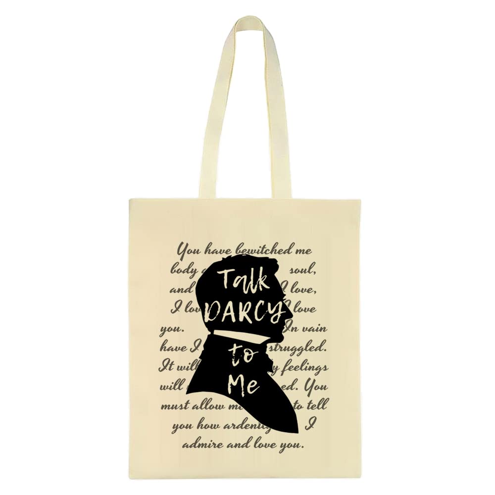 Giftme 'Talk Darcy to Me' Jane Austen Literary Quotes Shoulder Bag - Cotton Book Lover Tote for Shopping & Reading - Perfect Gift for Austen Fans & Literature Lovers