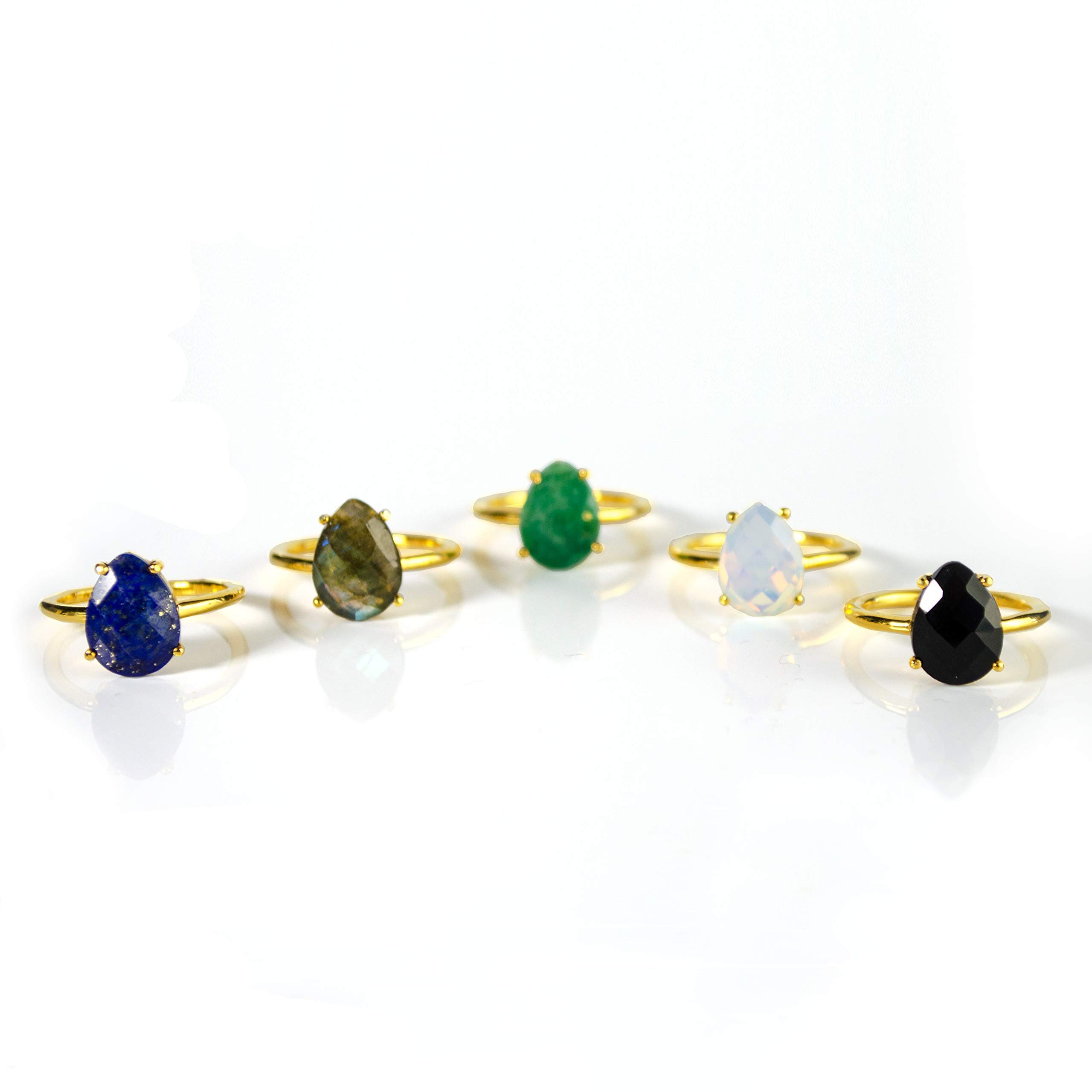 Natural Peridot Teardrop Stacking Ring - Sterling Silver, Gold Vermeil or Rose Gold Stackable Ring for Women | Dainty Jewelry Gift for Her, Bridesmaid Proposal, Anniversary or Everyday Wear