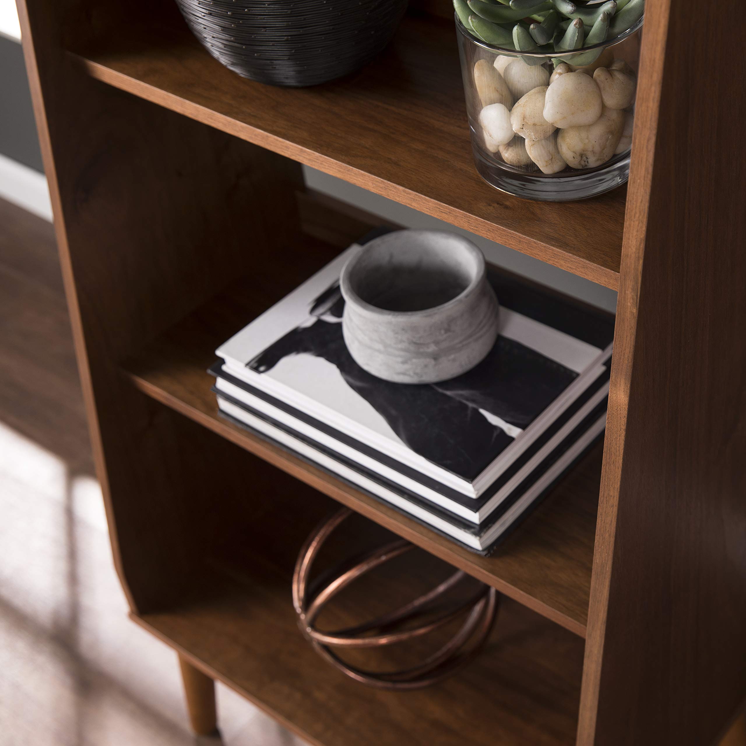 SEI Furniture Berritza Bookcase - Solid Walnut Wood Bookshelf for Living Room, Office & Study | Stylish Storage Solution for Books, Decor & Essentials