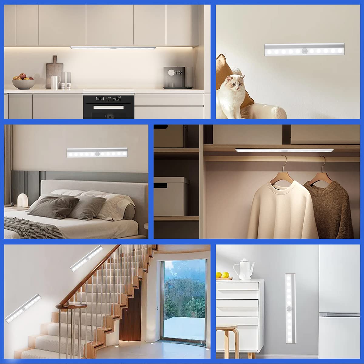 6 Pack LED Motion Sensor Night Lights - Battery Operated Stick-On Magnetic Closet Lights with 10 LEDs - Perfect for Wardrobe, Stairs, Hallway & Indoor Safety Lighting (White) - Ideal for Bedrooms, Bathrooms, Kids Rooms & Dark Spaces