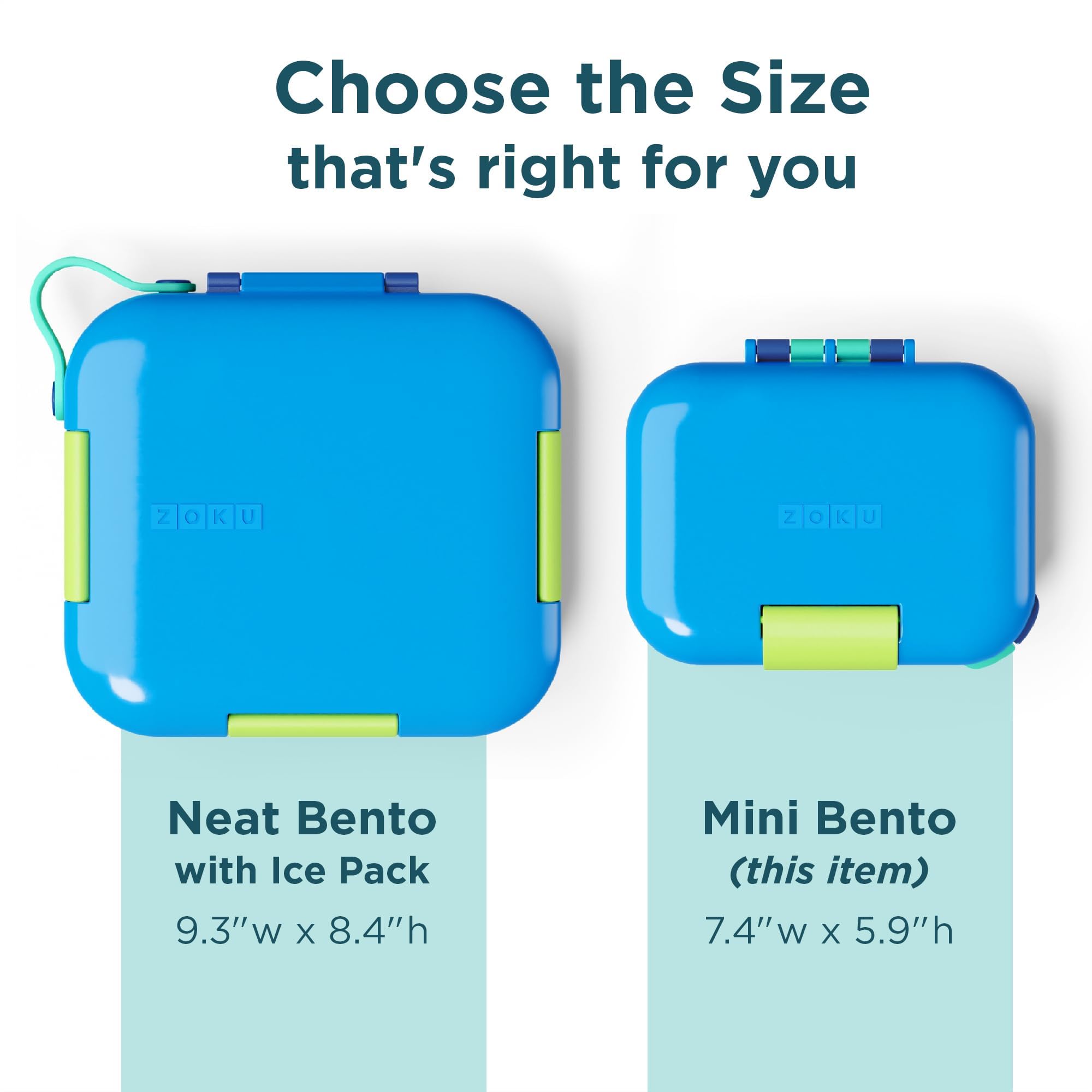 ZOKU Mini Bento Box for Kids - Stackable, Lightweight & Leakproof Lunch Box with Kid-Friendly Latch | Easy to Clean Bento Jr (Blue) | Perfect for School Lunches, Picnics & Travel Snacks